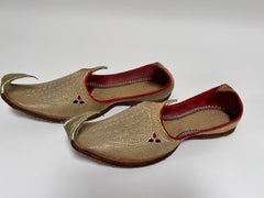 Pair of Mughal Court Shoes Gold Embroidered Leather, India, Mid 20th Century