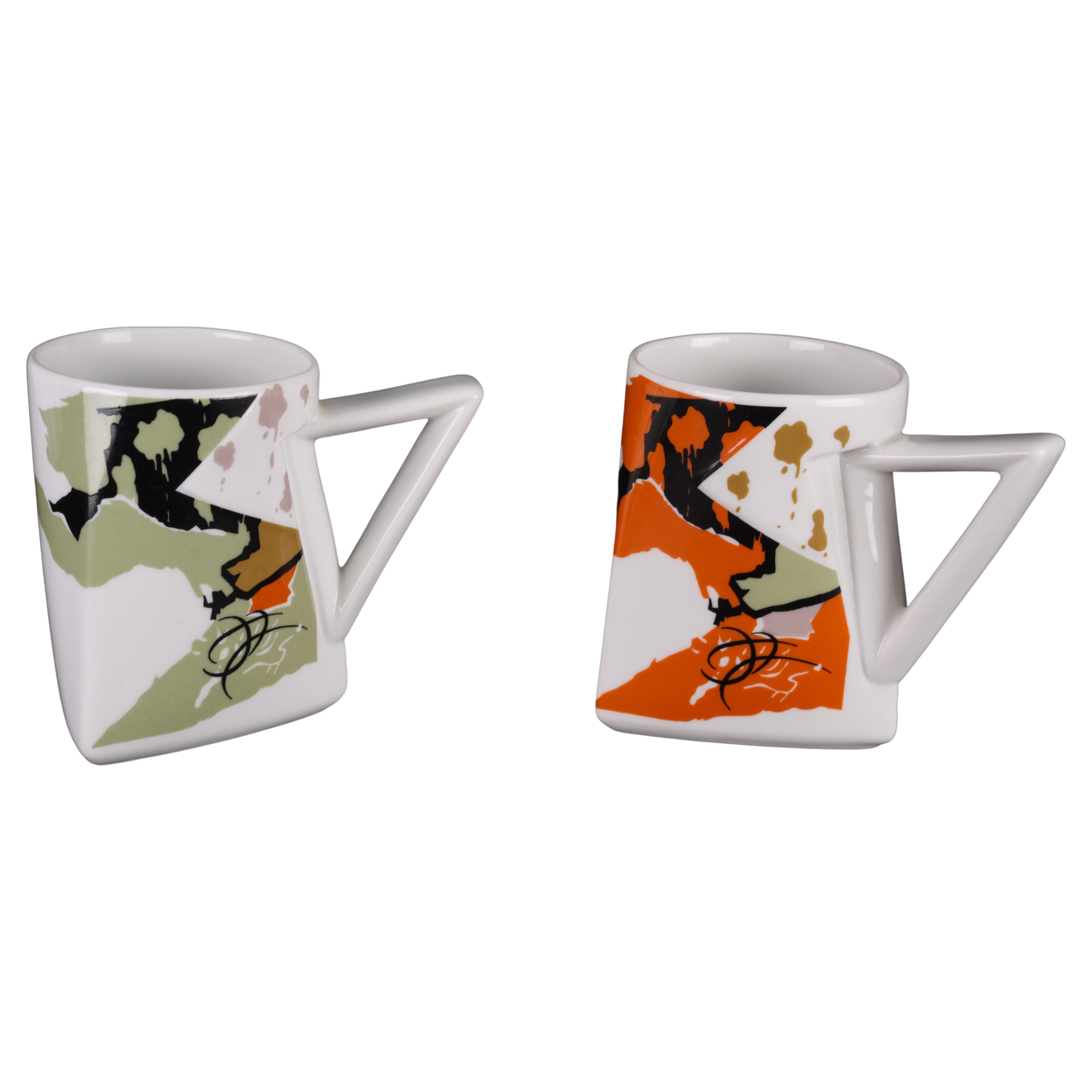 Pareja de tazas K. Fujumori para Kato Kogei Japón Crepúsculo Postmoderno Memphis Años 80 en venta