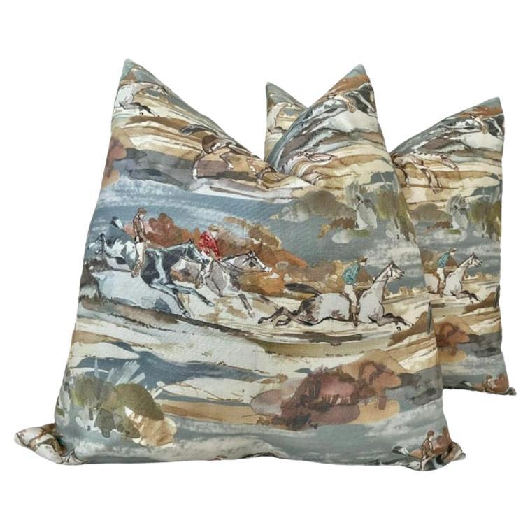 Coppia di cuscini Mulberry Home "Morning Gallop" in blu e sabbia