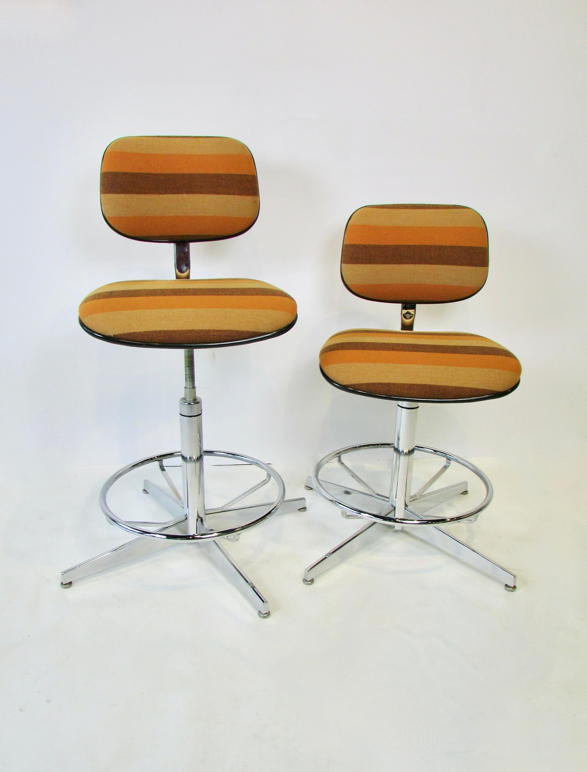 American Pair of Multi Adjustable Steelcase Swivel Bar Stools in Girard Style Fabric For Sale