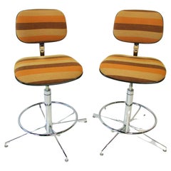 Used Pair of Multi Adjustable Steelcase Swivel Bar Stools in Girard Style Fabric
