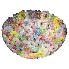 Pair of Multi-Color Flowers Basket Murano Glass Ceiling Light
