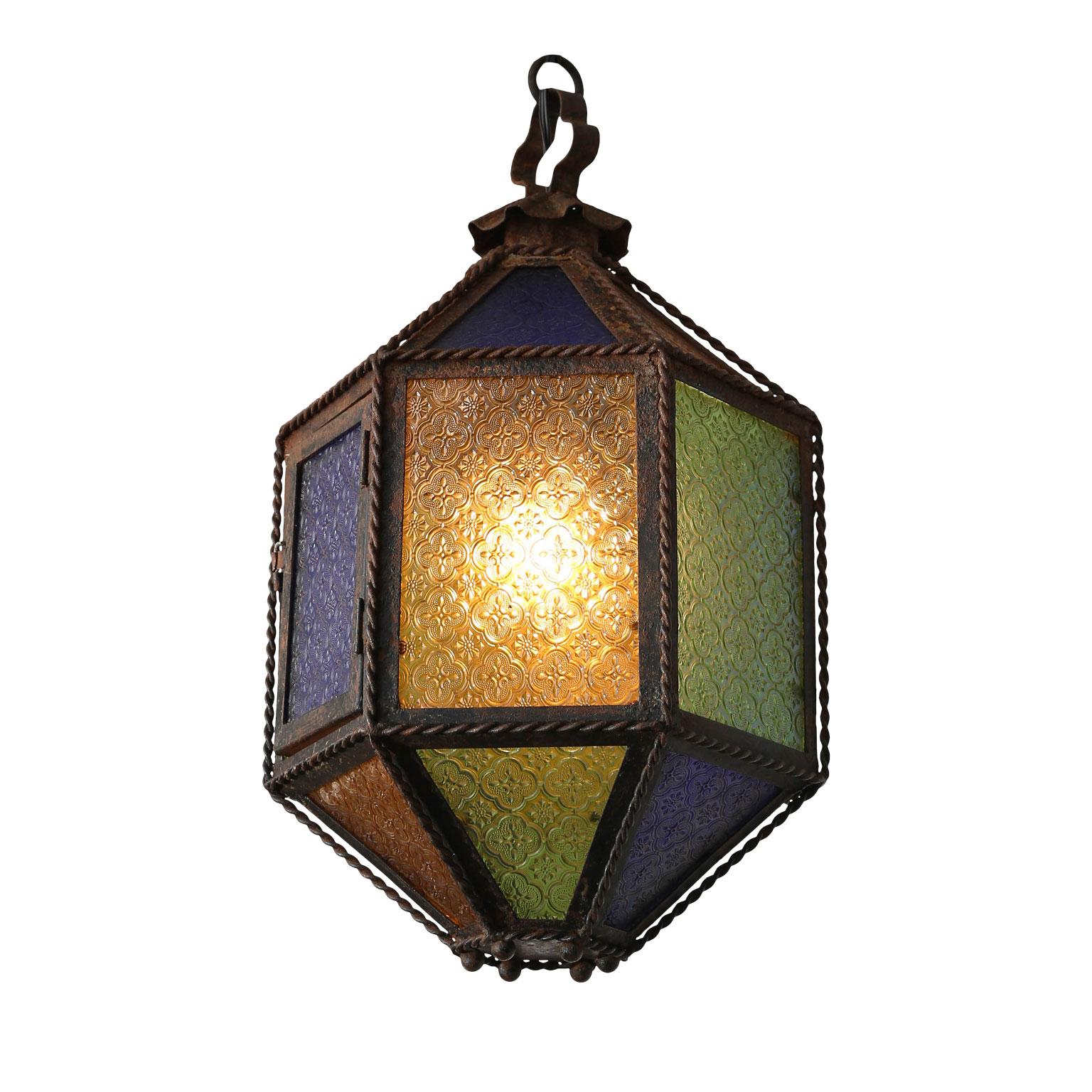 Pair of Multi-Color Glass and Tole Lanterns 3