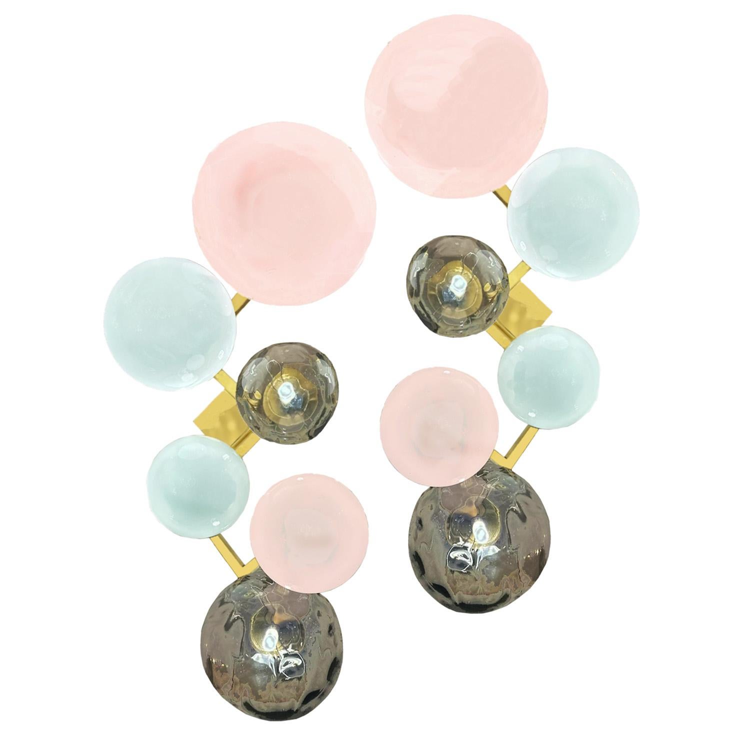 
Pair Multi-Color Murano Glass Globeand Brass Sconces
PrevNext.
Set of Murano Glass Globe Cluster Sconces, a mix of colorful  and textured glass globes that you choose, available in an array of colors, textures and globe sizes for a completely