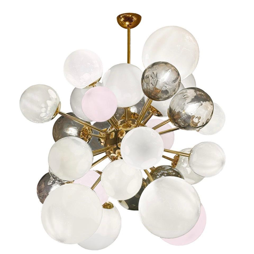 Pair of Multi-Color Murano Glass Globe and Brass Sconces In New Condition For Sale In New York, NY