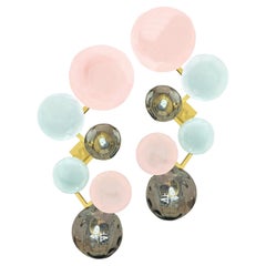 Pair of Multi-Color Murano Glass Globe and Brass Sconces