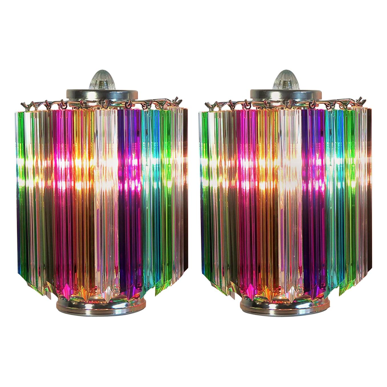 Pair of Multi-Color Quadriedri Table Lamp, Murano, 1990s