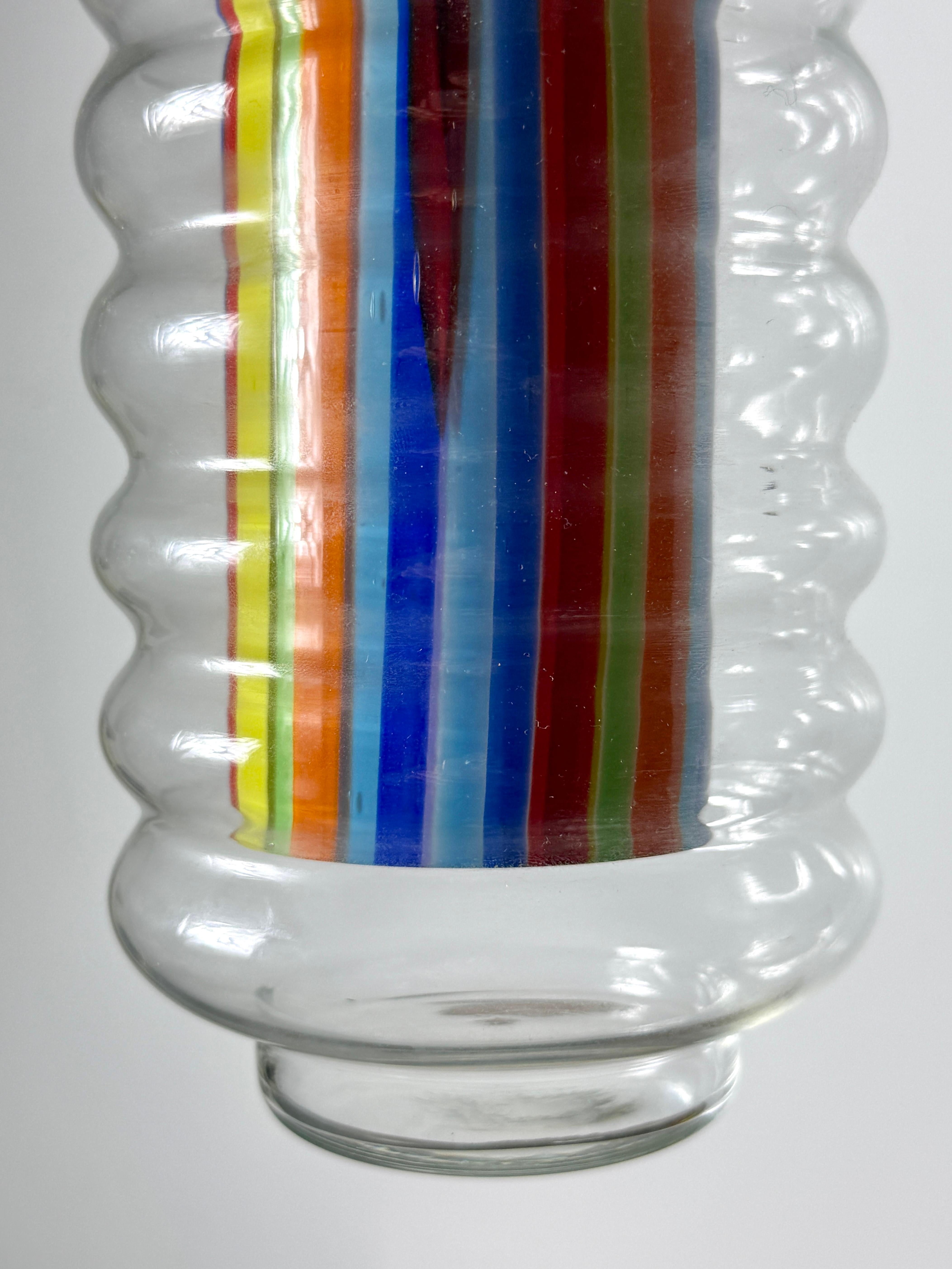 Paire de lampes suspendues cylindriques en verre strié multicolore par Kovacs en vente 3