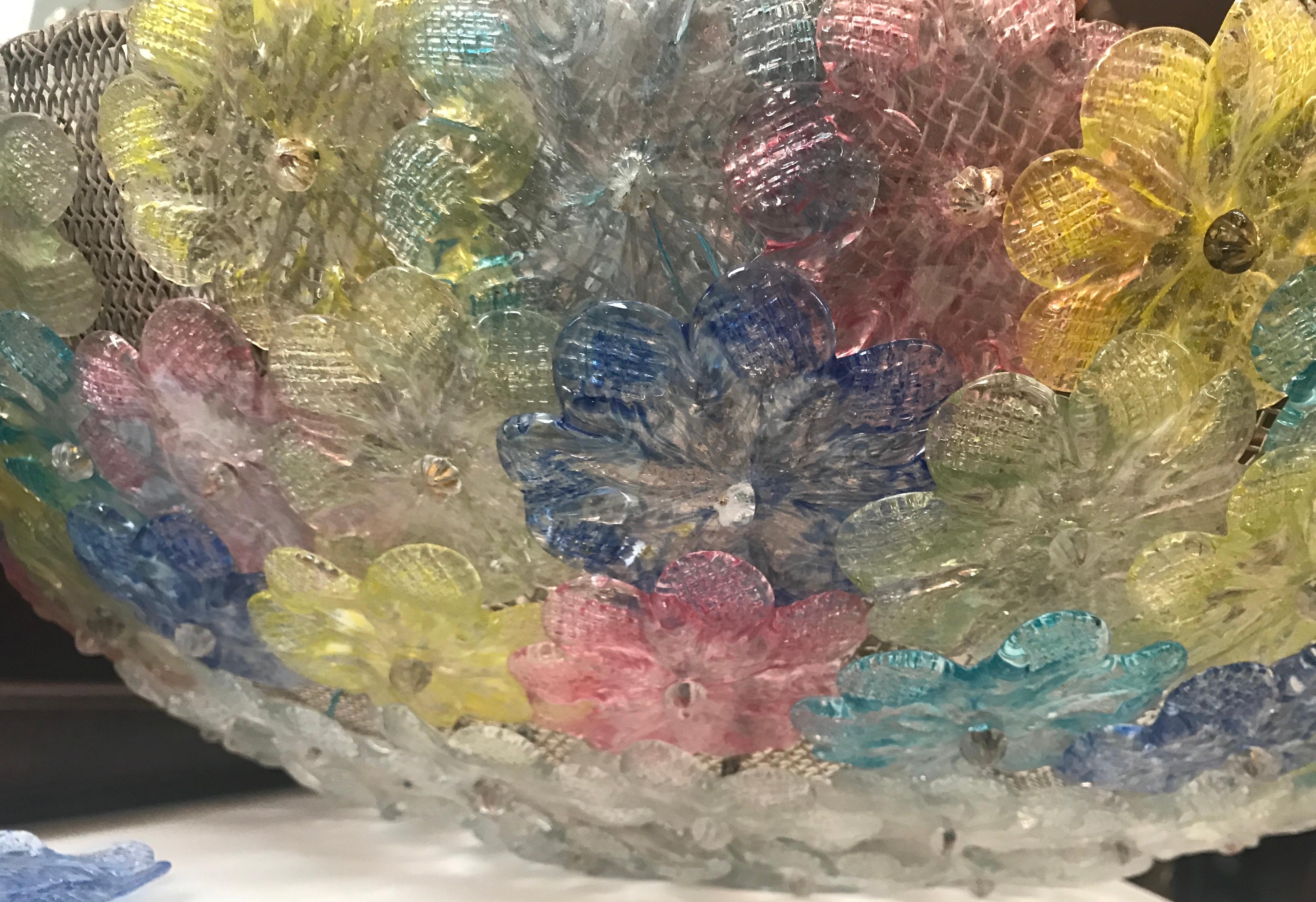 Pair of Multi-Color Venetian Flower Glass Ceiling Light  For Sale 3