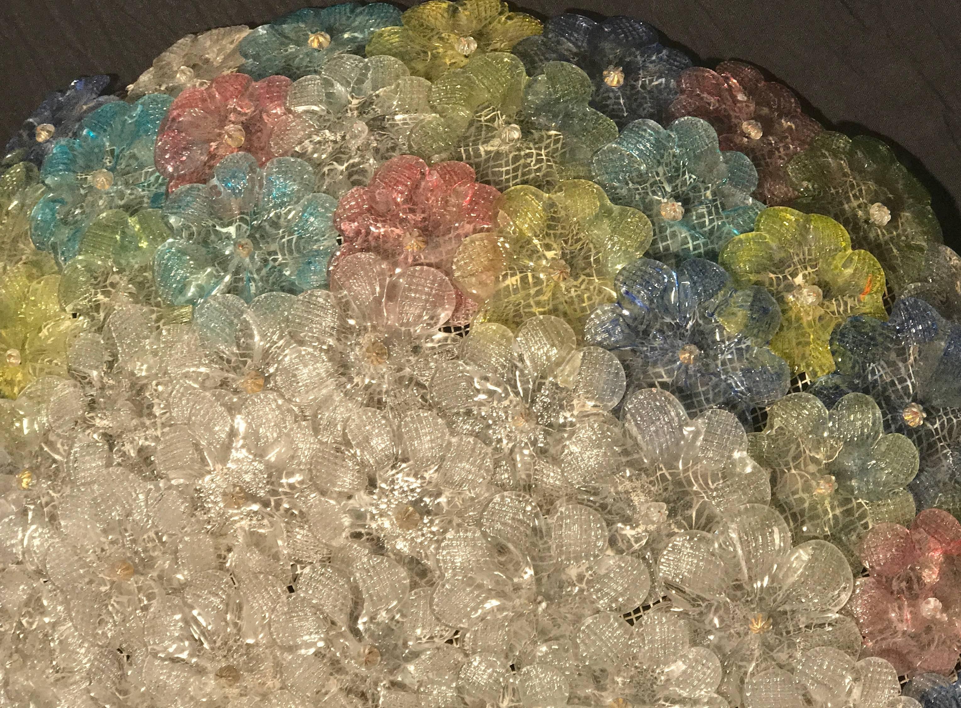 Pair of Multi-Color Venetian Flower Glass Ceiling Light In Good Condition For Sale In Rome, IT