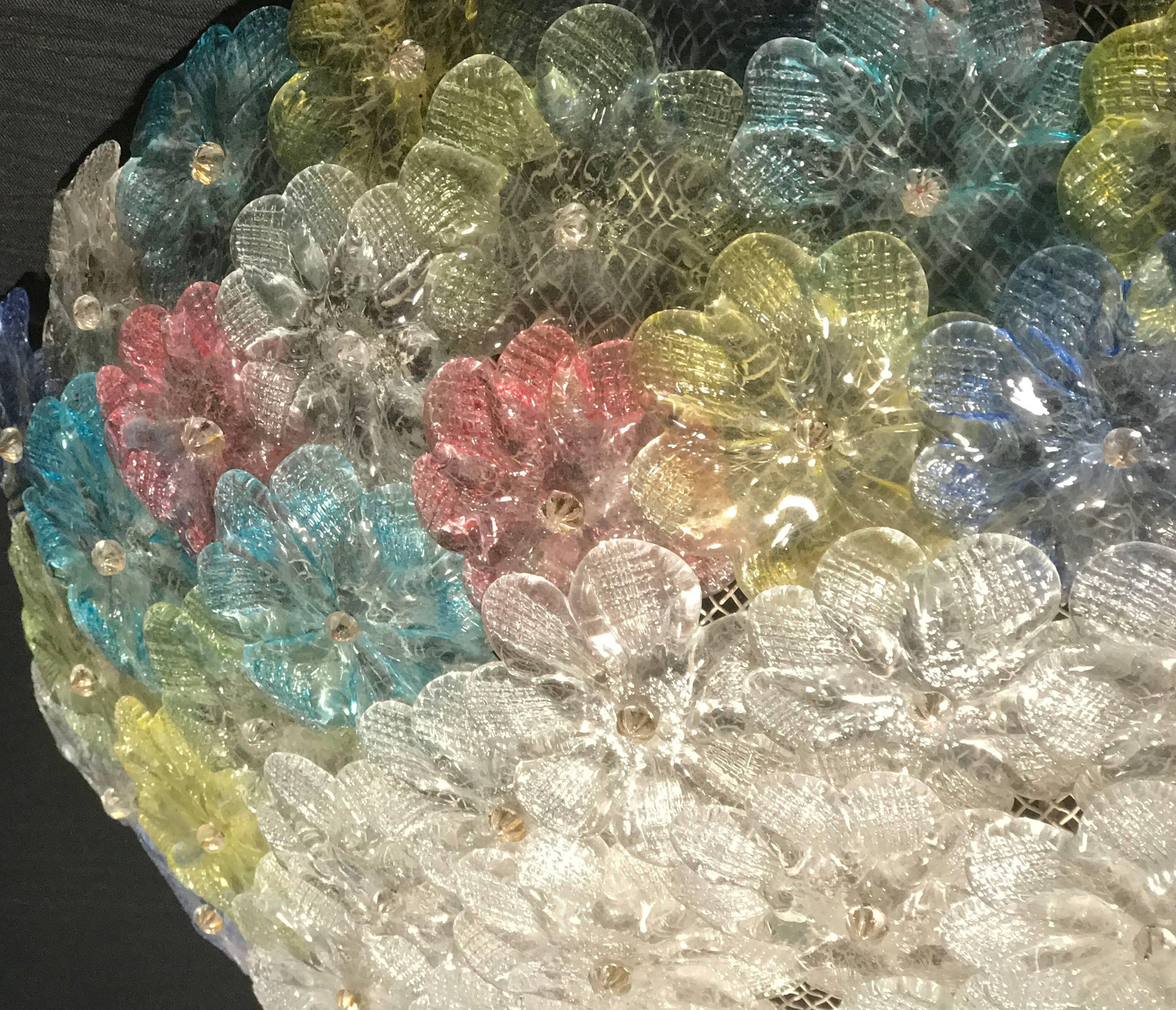 Pair of Multi-Color Venetian Flower Glass Ceiling Light  For Sale 2