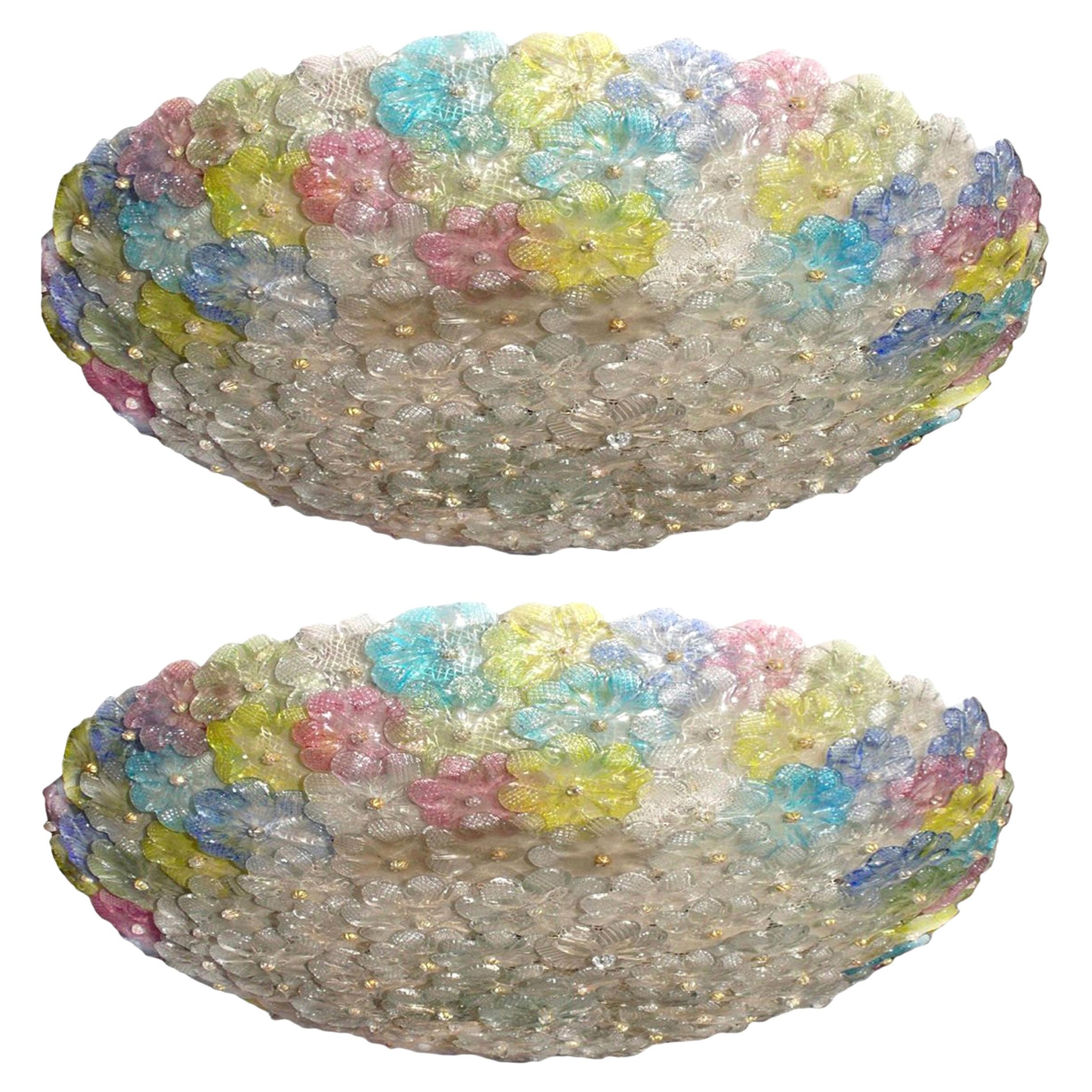 Pair of Multi-Color Venetian Flower Glass Ceiling Light  For Sale