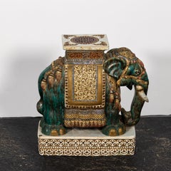 Pair of Multicolored Porcelain Elephant Garden Seats