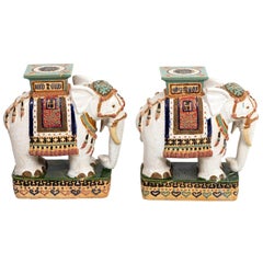 Pair of Multicolored Porcelain Elephant Garden Seats