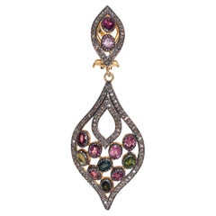 Pair of Multi-Colored Tourmaline Gemstone Dangle Earrings with Diamonds