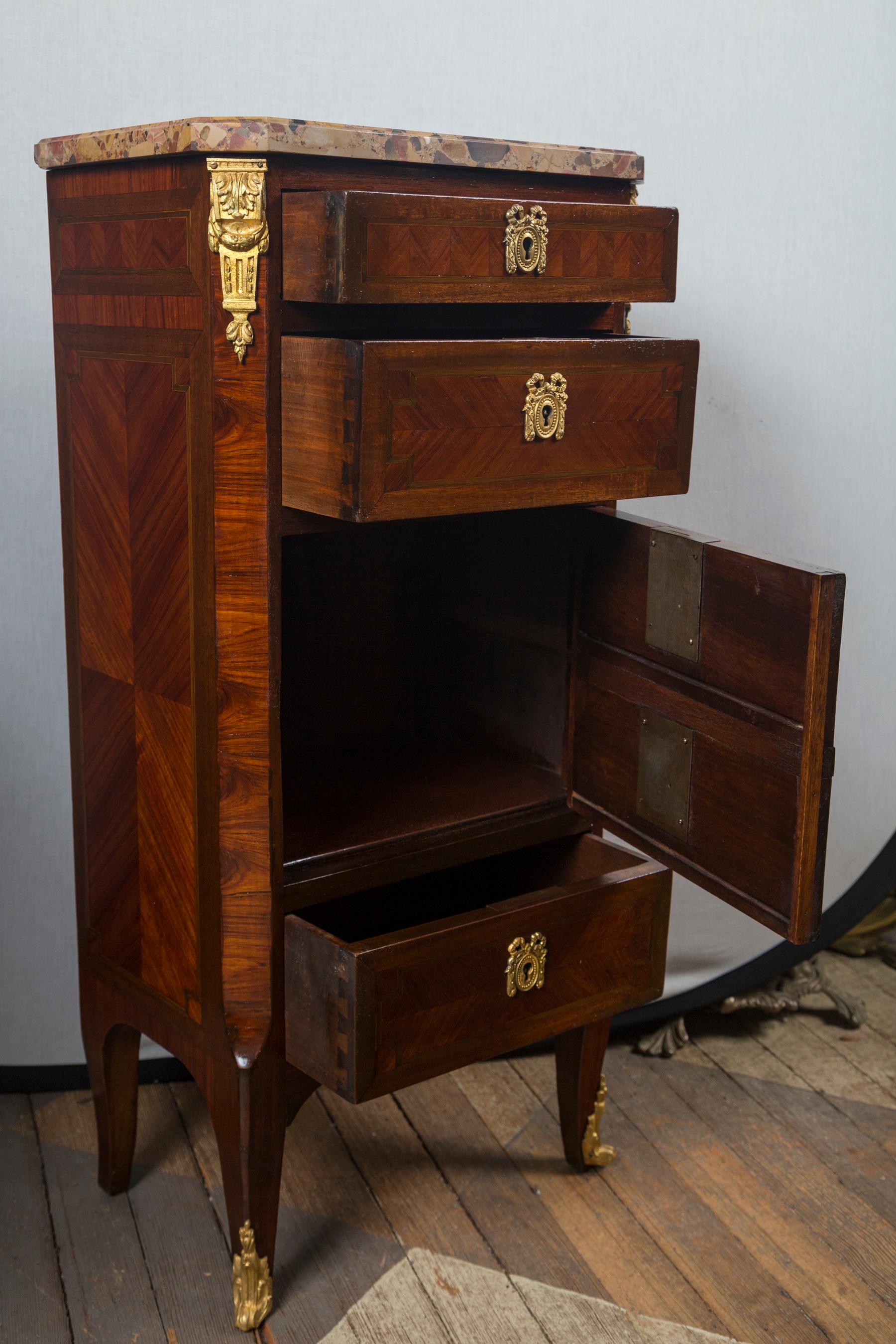 Pair of Multi Drawer Marble Top Beside Commodes or Nightstands For Sale 3