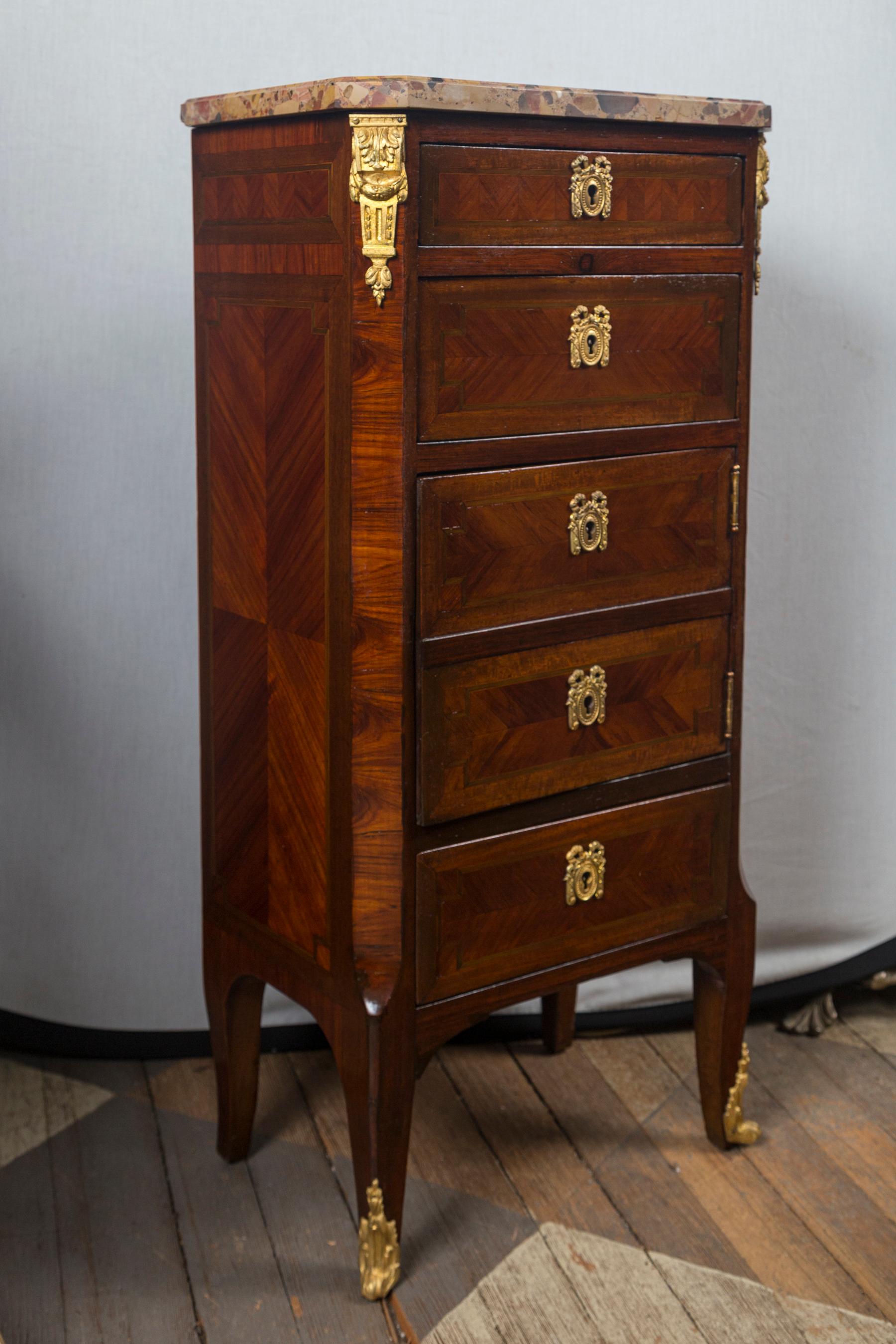 Pair of Multi Drawer Marble Top Beside Commodes or Nightstands In Good Condition For Sale In Woodbury, CT