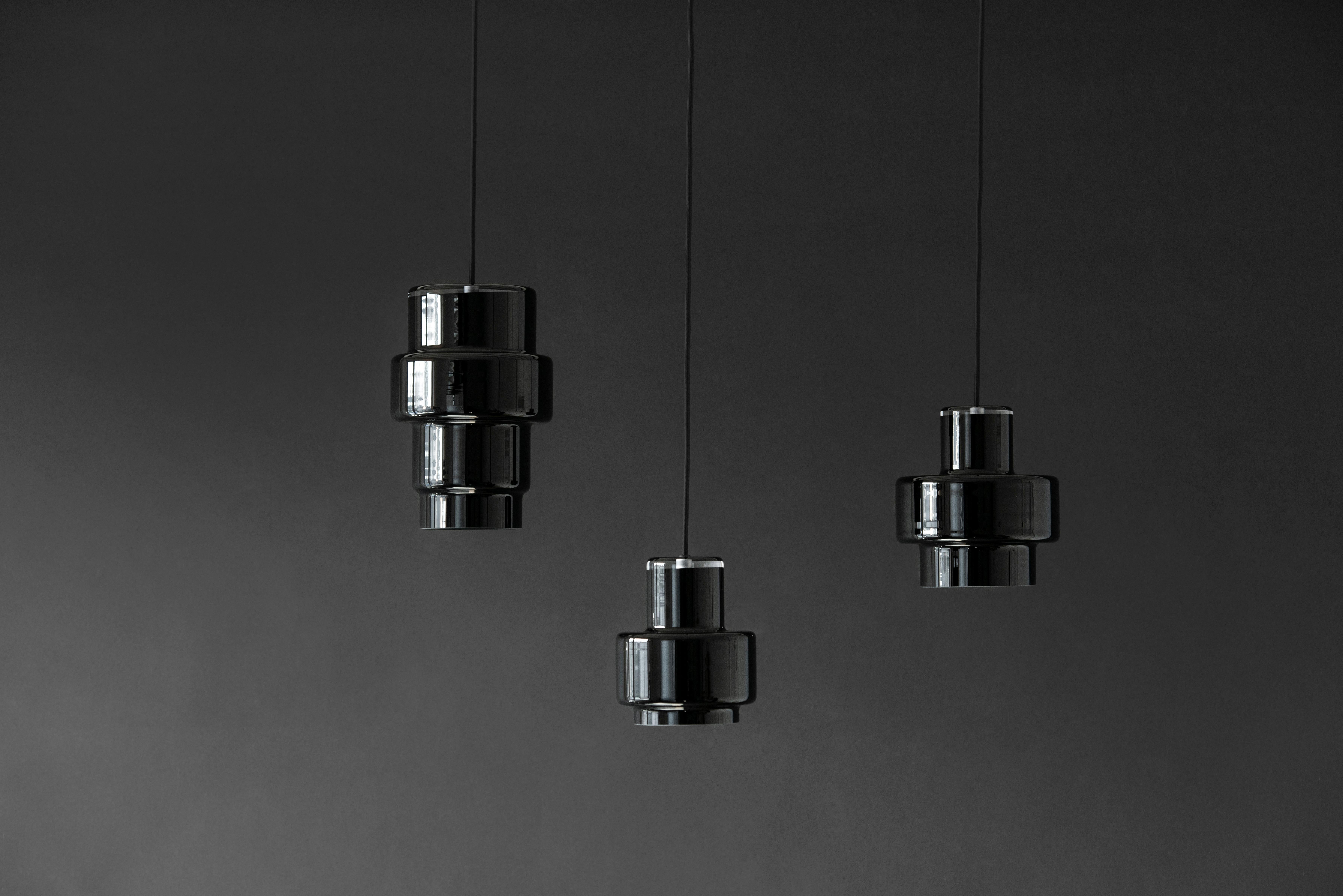 Scandinavian Modern Pair of 'Multi L' Glass Pendants in Black by Jokinen and Konu for Innolux For Sale