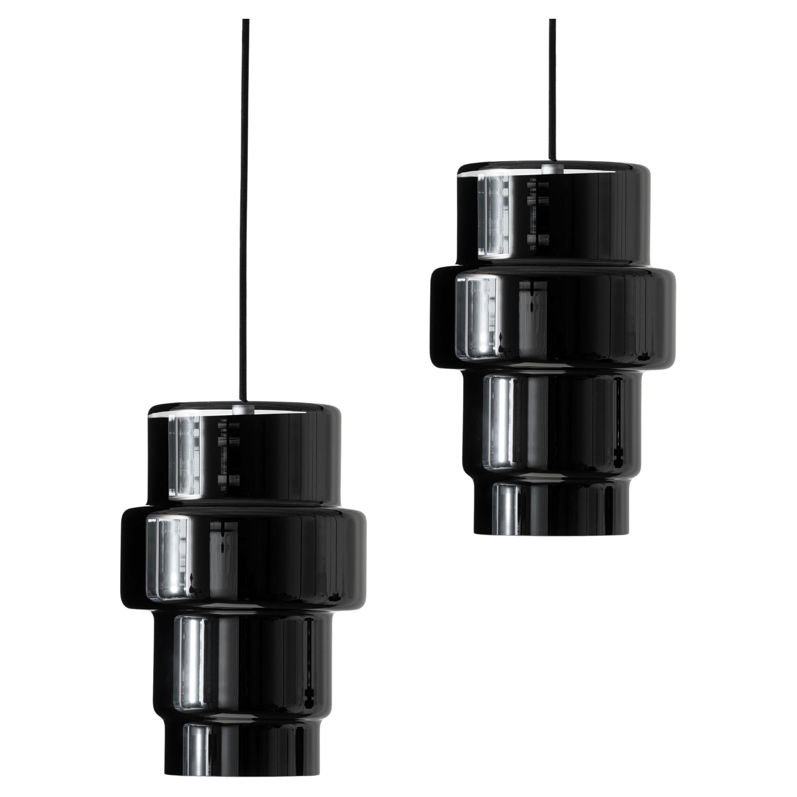 Pair of 'Multi L' Glass Pendants in Black by Jokinen and Konu for Innolux For Sale