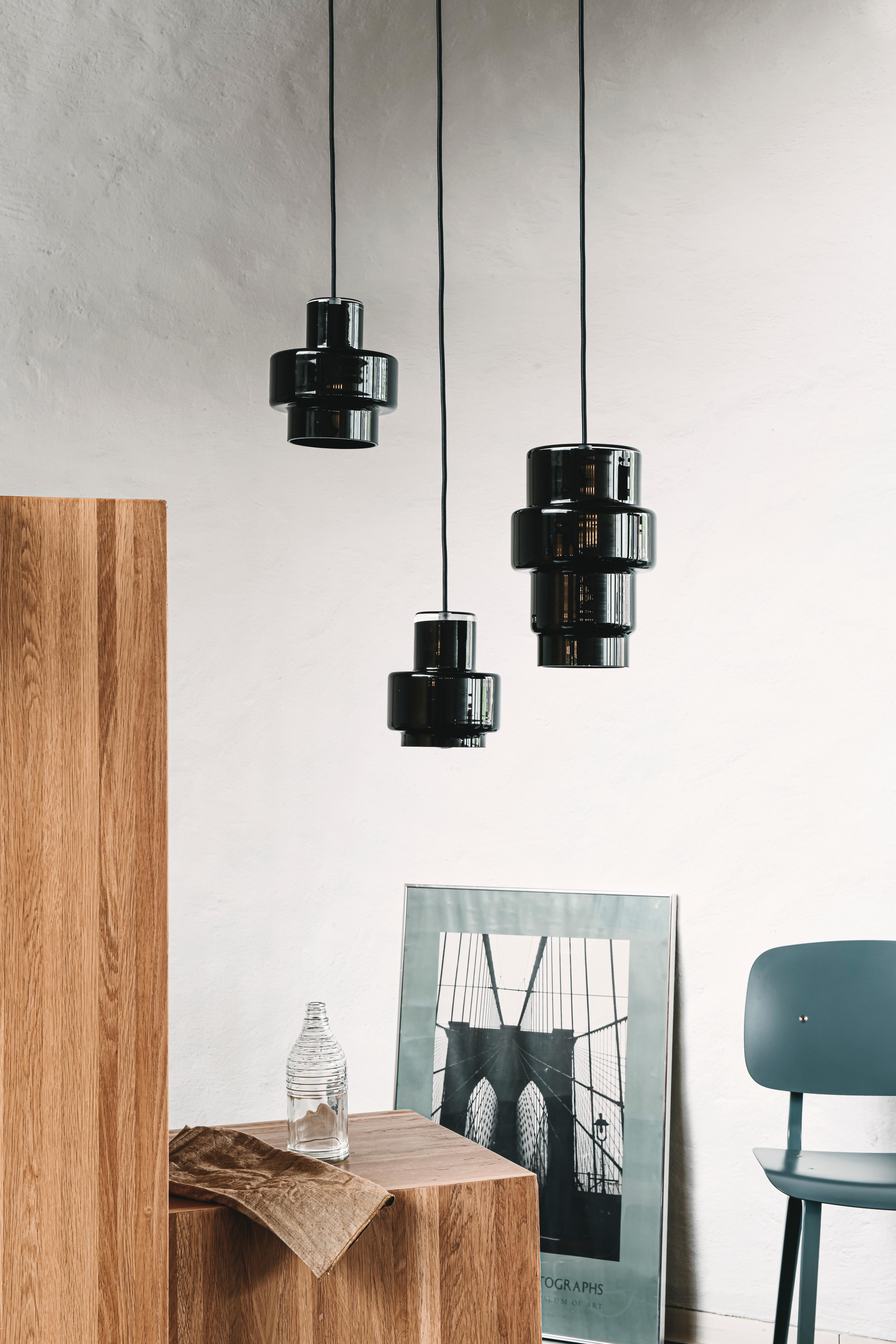 Scandinavian Modern Pair of 'Multi M' Glass Pendants in Black by Jokinen and Konu for Innolux For Sale
