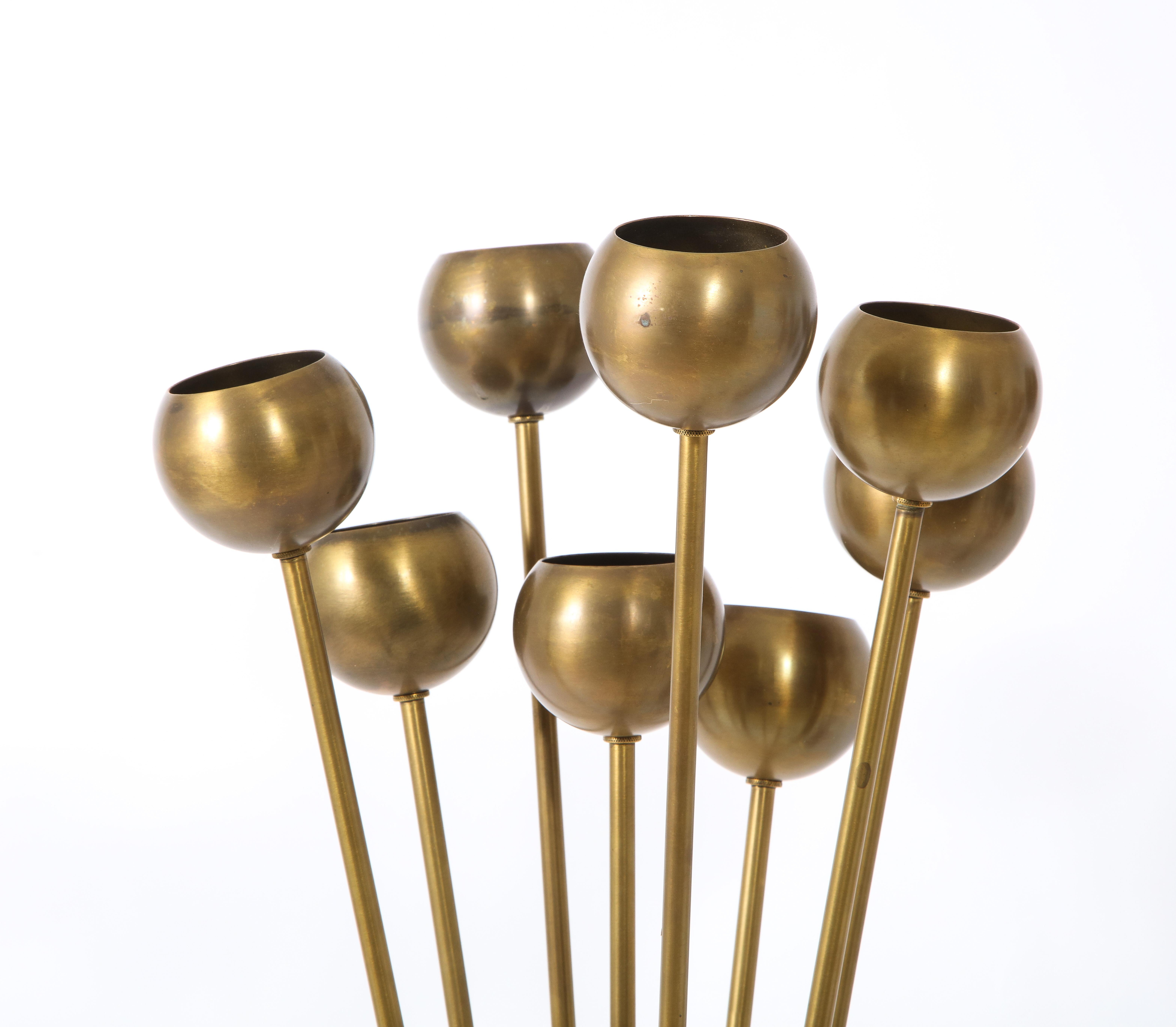 Pair of Multi-Orb Brass & Walnut Italian Table Lamps, Italy, 1960's 5