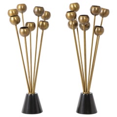 Pair of Multi-Orb Brass & Walnut Italian Table Lamps, Italy, 1960's