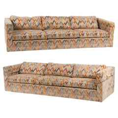 Pair of Multicolor Flame Stitch Chevron Dunbar Sofas