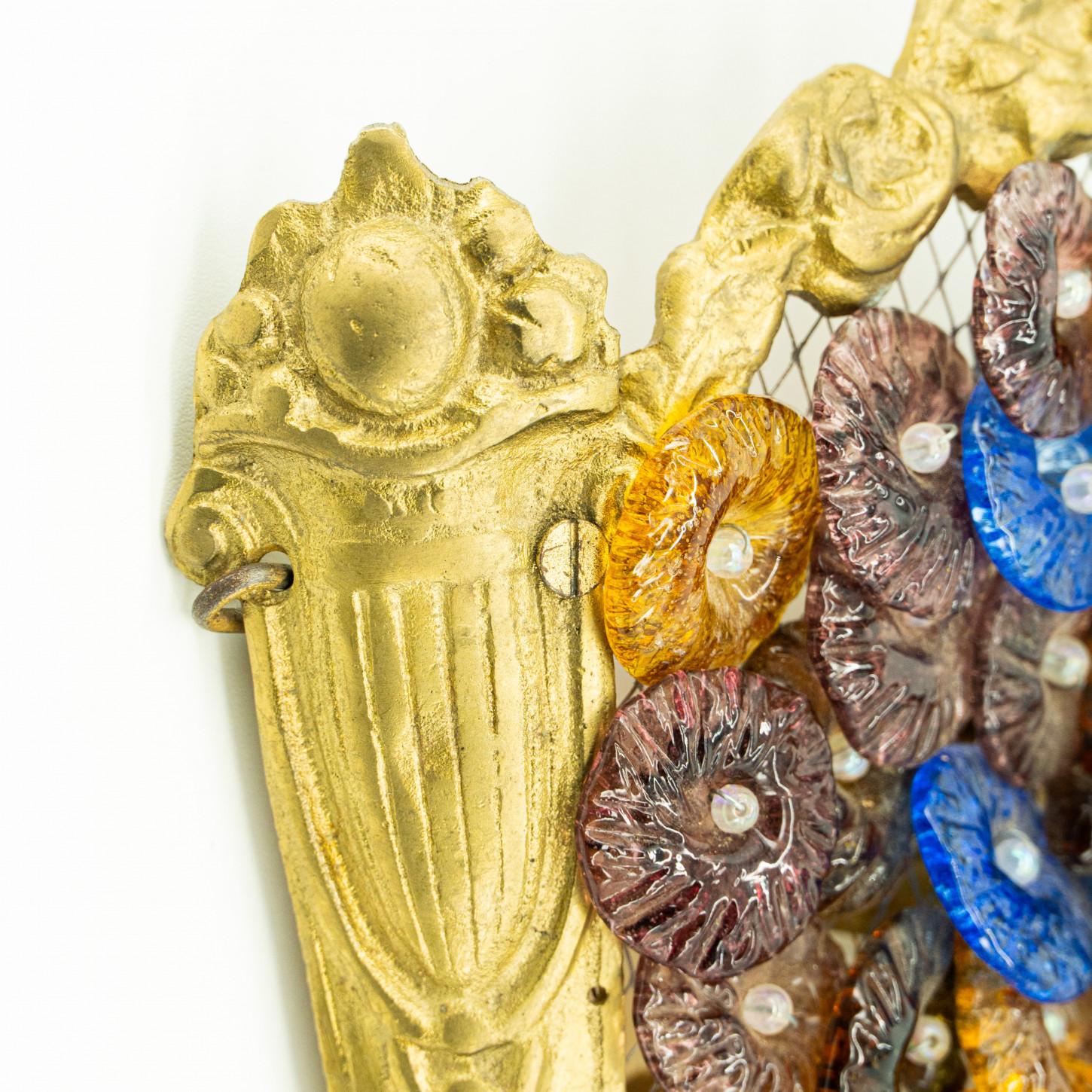 Pair of Multicolor Floral Murano Glass Wall Lights, Italy 1960 For Sale 7
