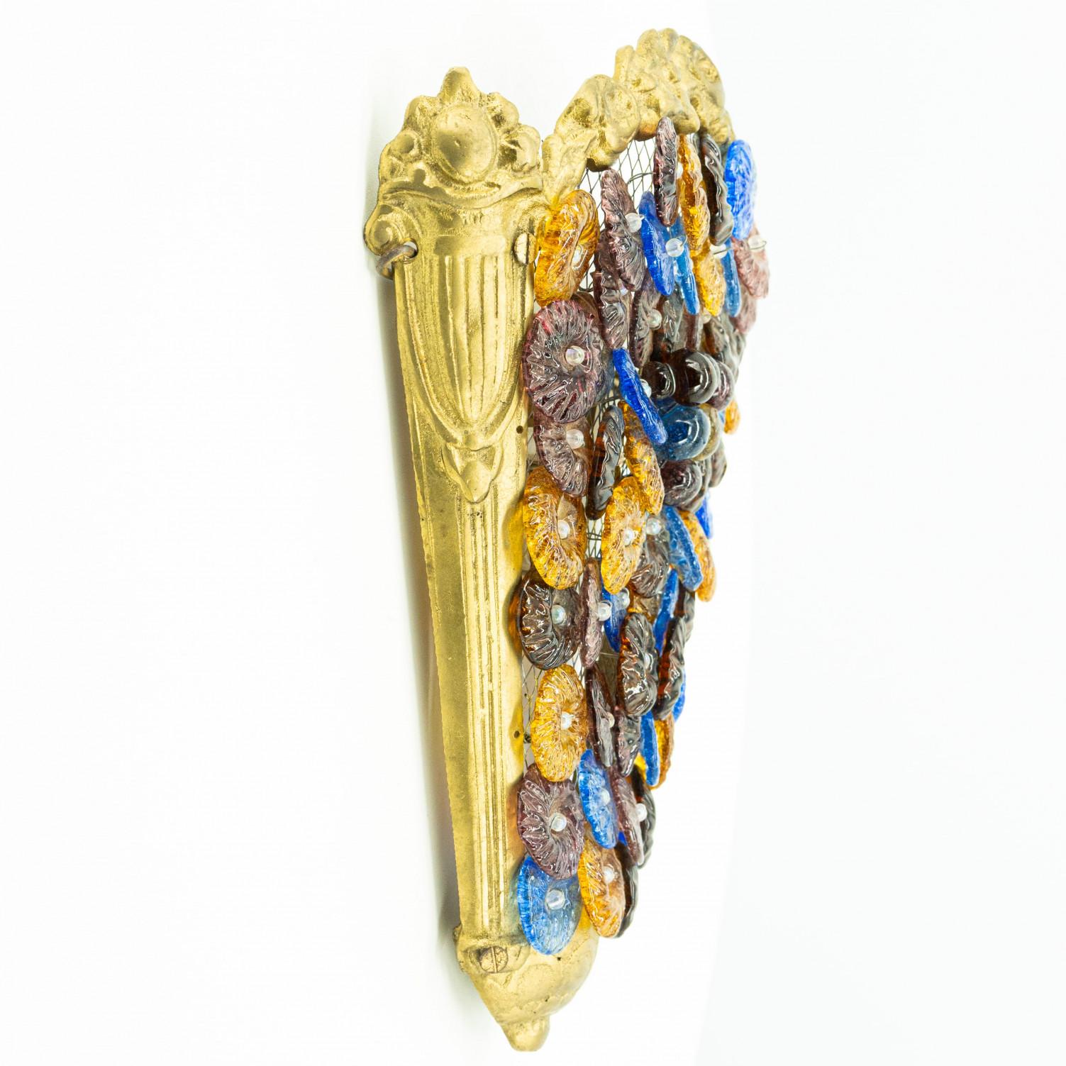 Pair of Multicolor Floral Murano Glass Wall Lights, Italy 1960 For Sale 9