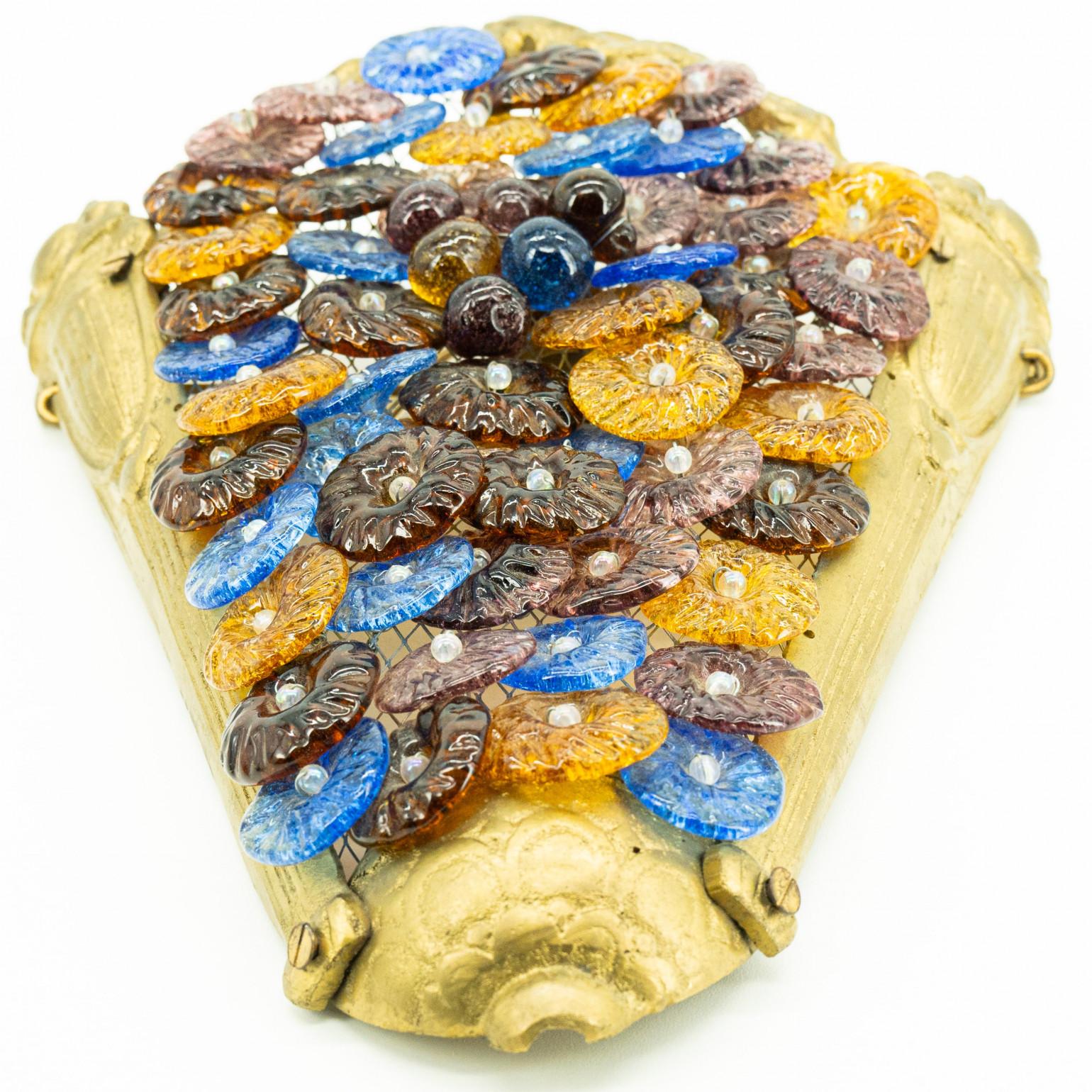 Pair of Multicolor Floral Murano Glass Wall Lights, Italy 1960 For Sale 10