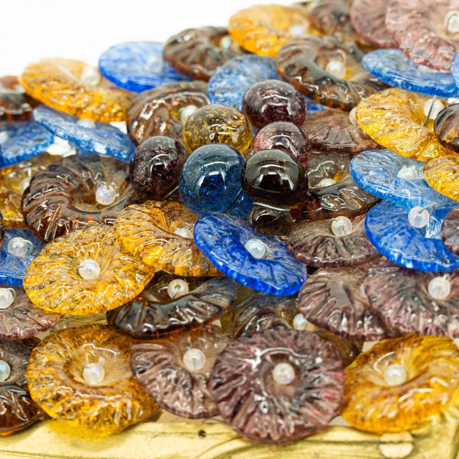 Other Pair of Multicolor Floral Murano Glass Wall Lights, Italy 1960 For Sale
