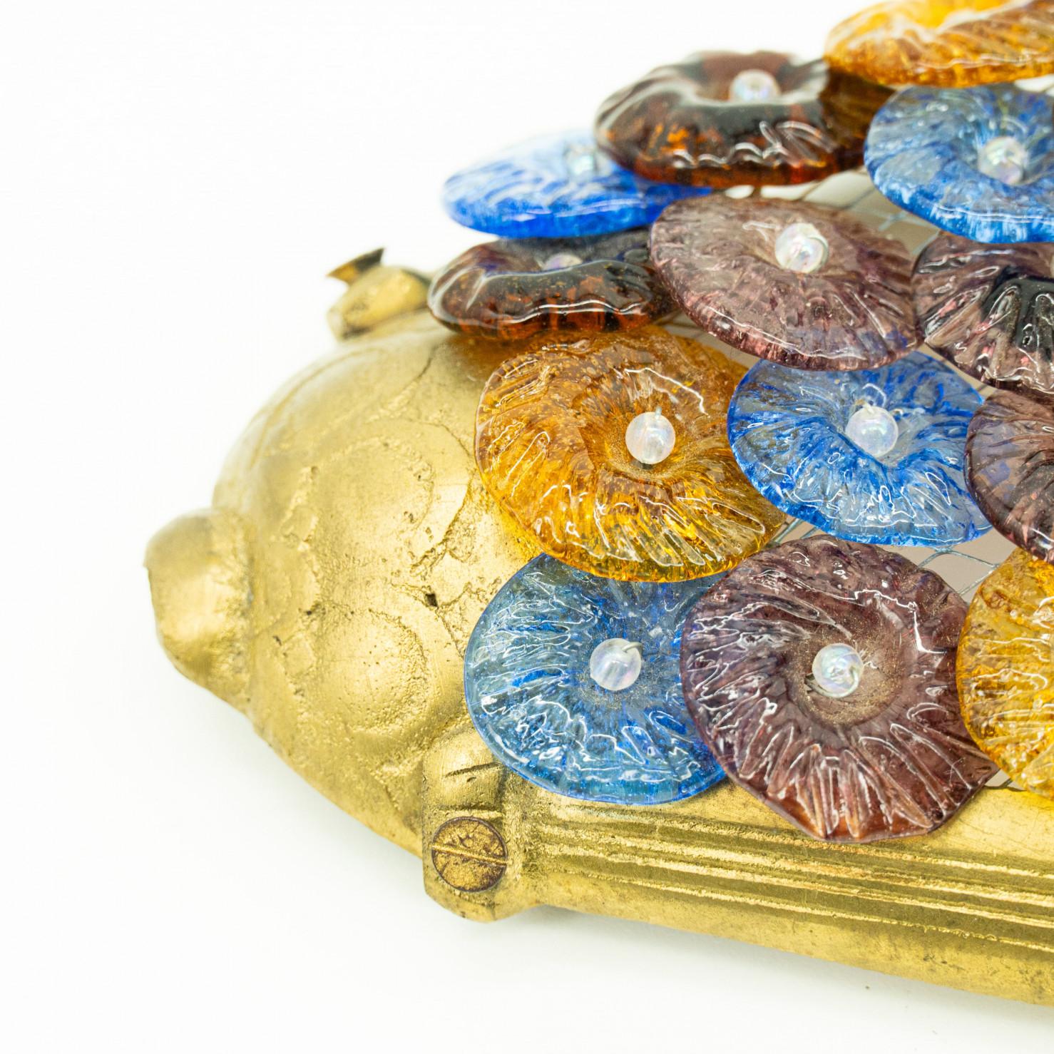 Other Pair of Multicolor Floral Murano Glass Wall Lights, Italy 1960 For Sale