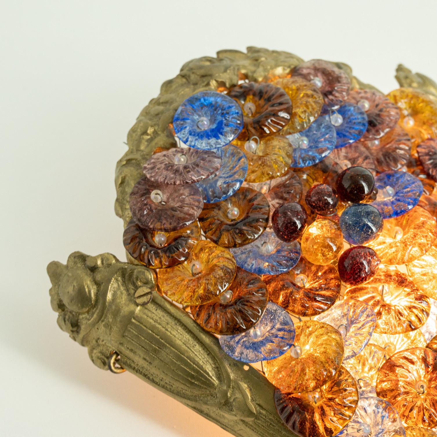 Pair of Multicolor Floral Murano Glass Wall Lights, Italy 1960 For Sale 1