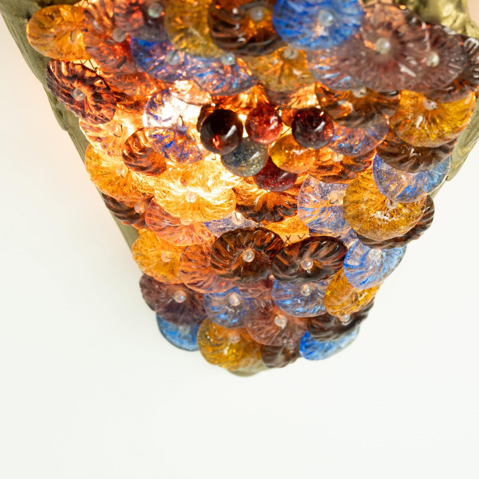 Pair of Multicolor Floral Murano Glass Wall Lights, Italy 1960 For Sale 2