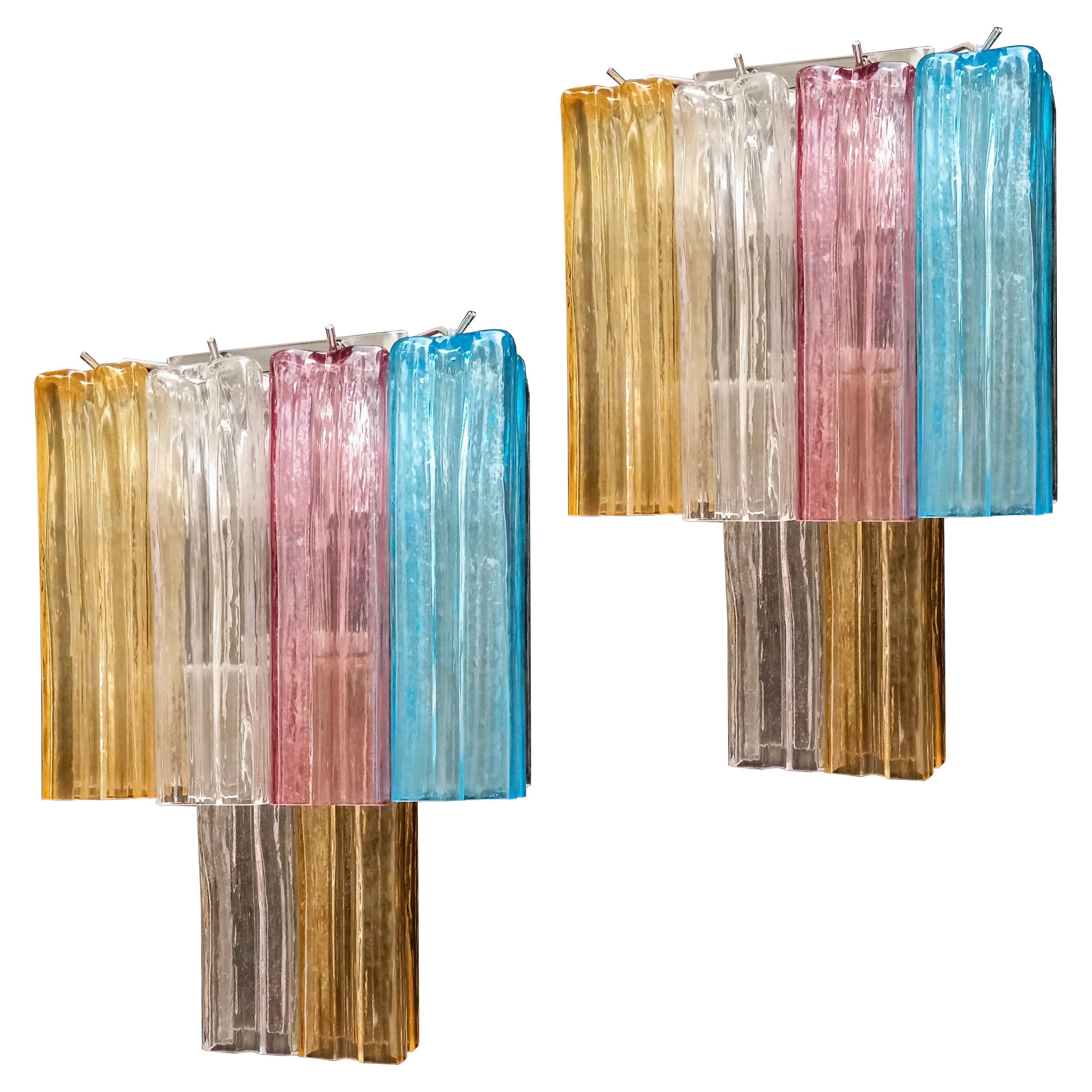 Paire d'appliques Tronchi multicolores de Murano
