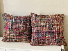 Pair of Multicolor Tweed Boucle Pillows Feather Doen 23”