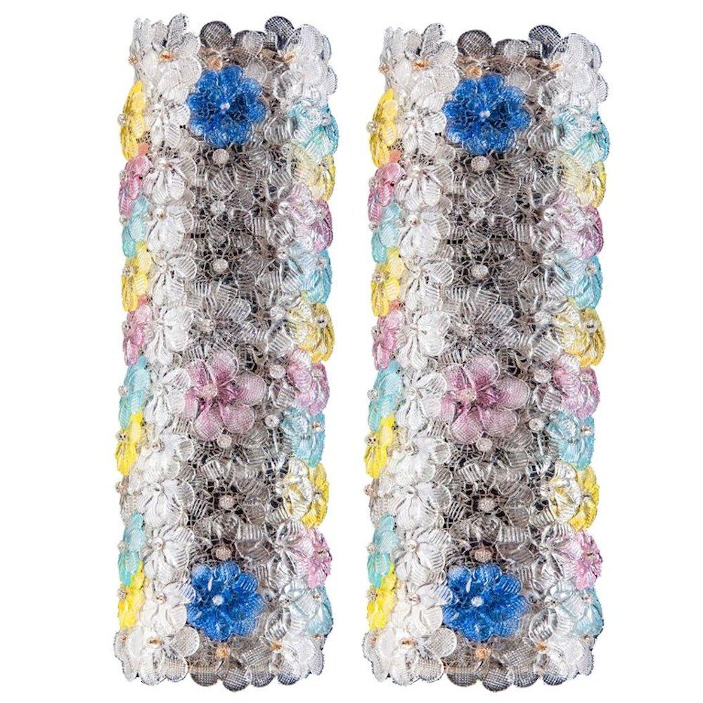 Mehrfarbige venezianische Blumenglas-Deckenleuchte Barovier&Toso, zugeschrieben, Paar im Angebot 4