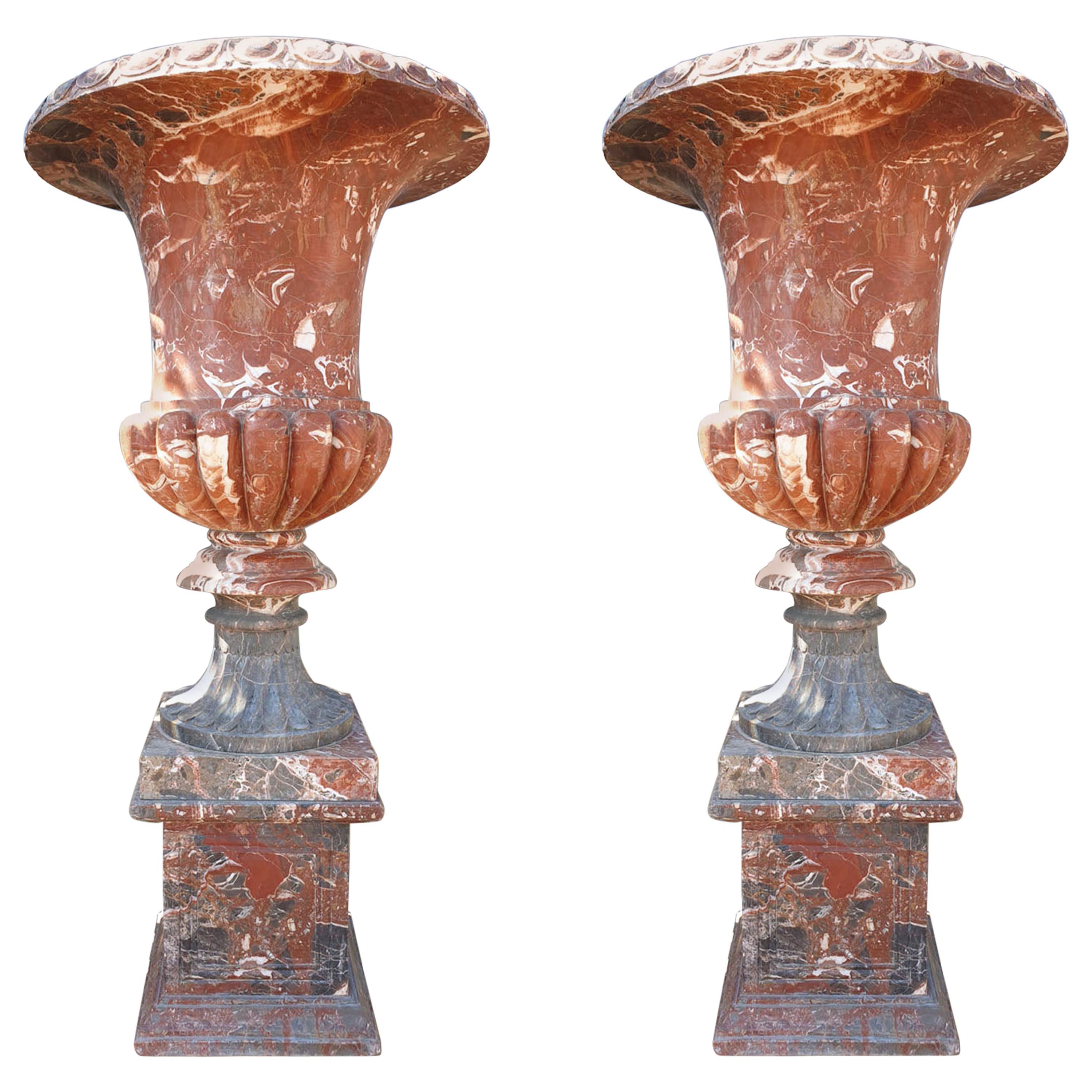Pair of Multicolored Marble Jardinières For Sale