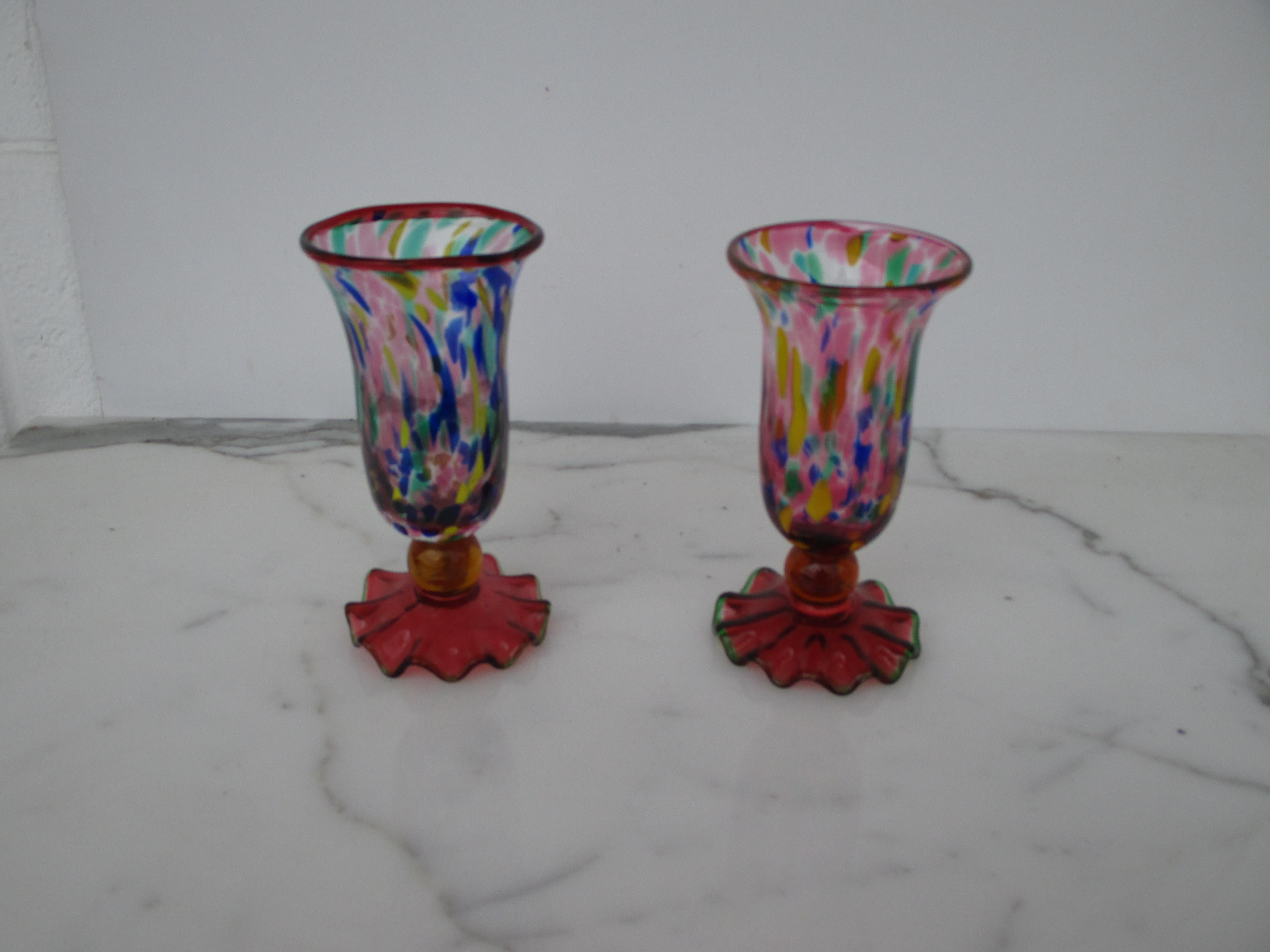 Pair of multicolored Murano Goblets/Glasses with 