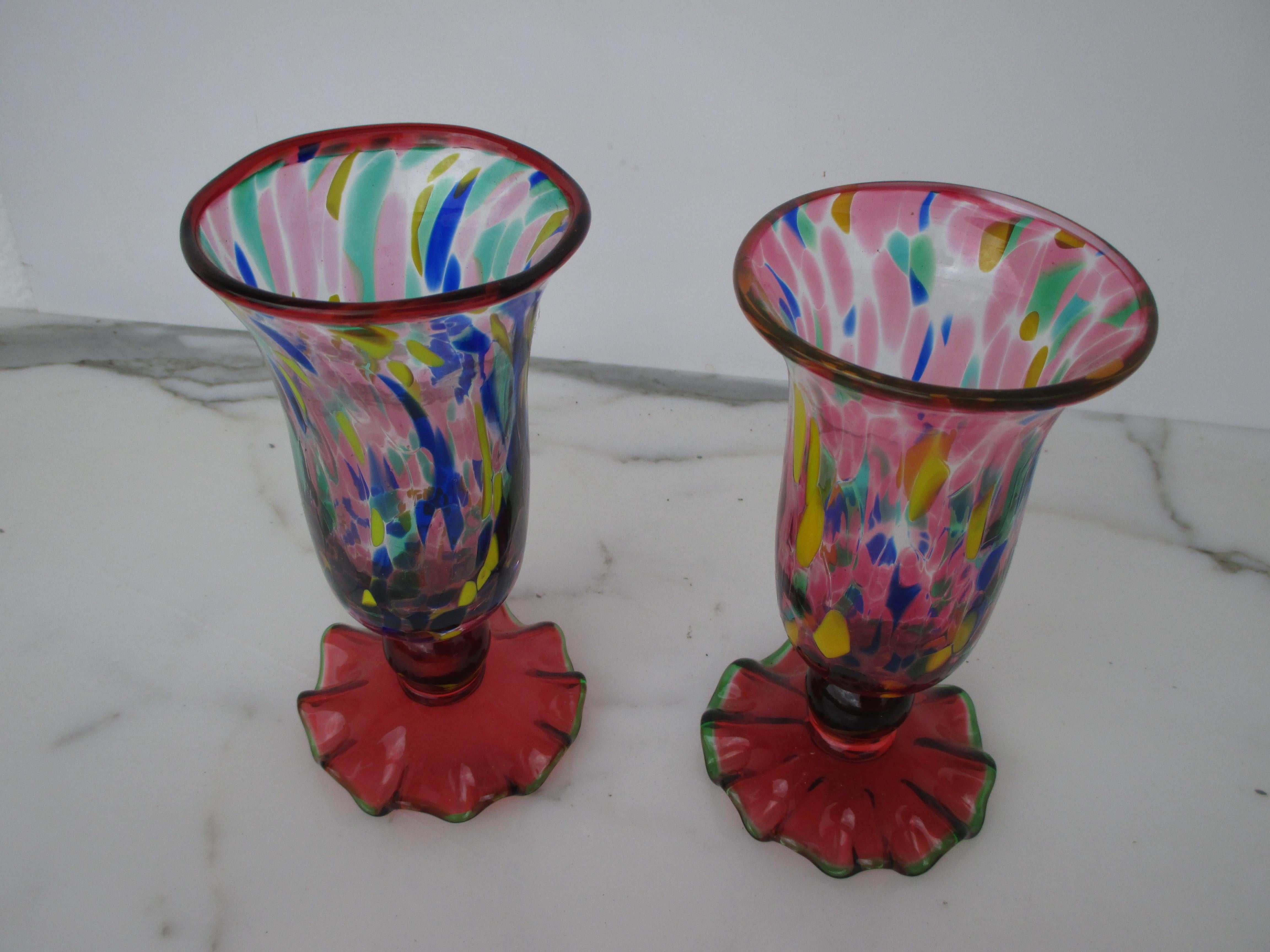 Modern Pair of Multicolored Murano Goblets/Glasses with 