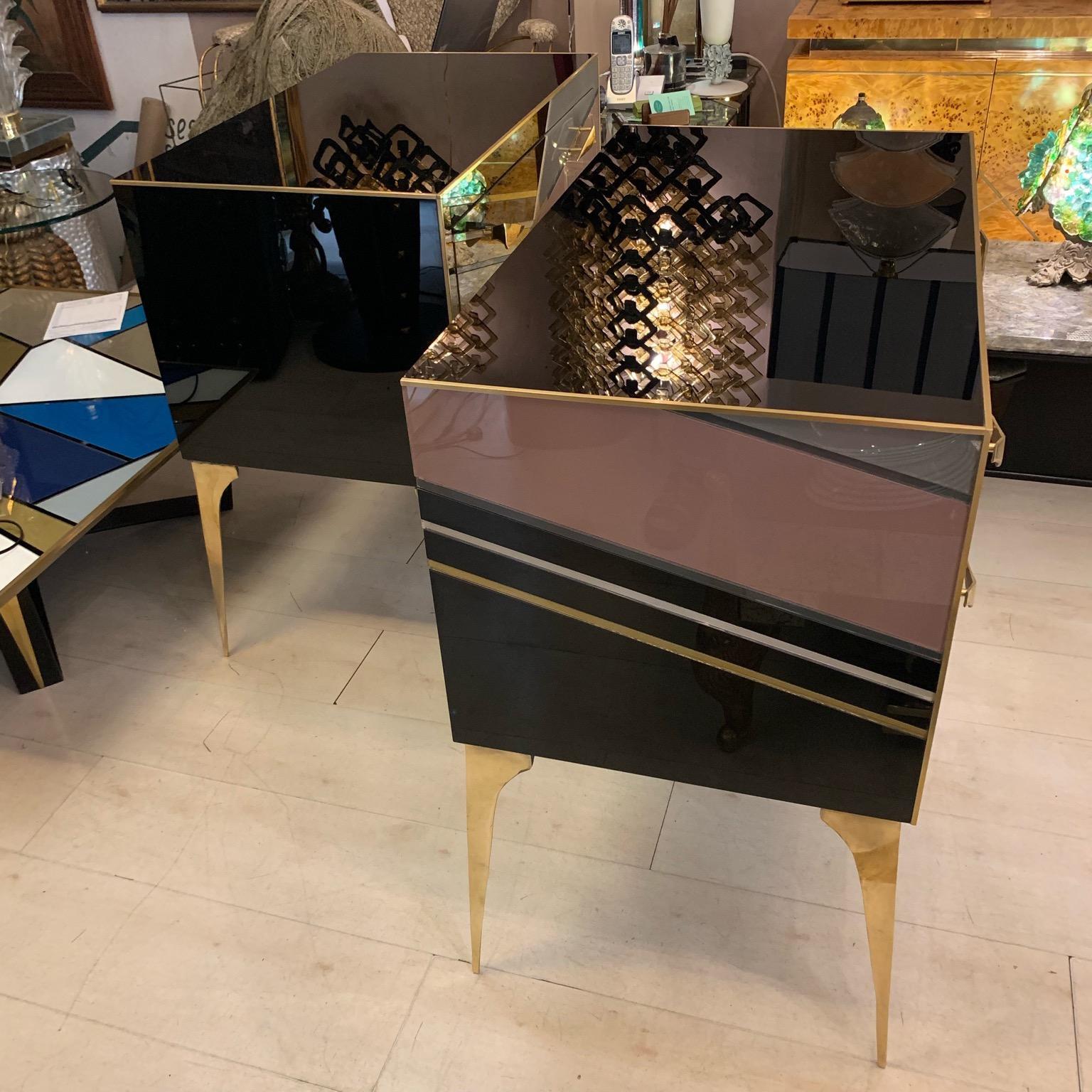 Pair of Multicolored Opaline Glass Chest of Drawers Geometric Design, 1970s 7