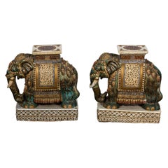 Pair of Multicolored Porcelain Elephant Garden Seats