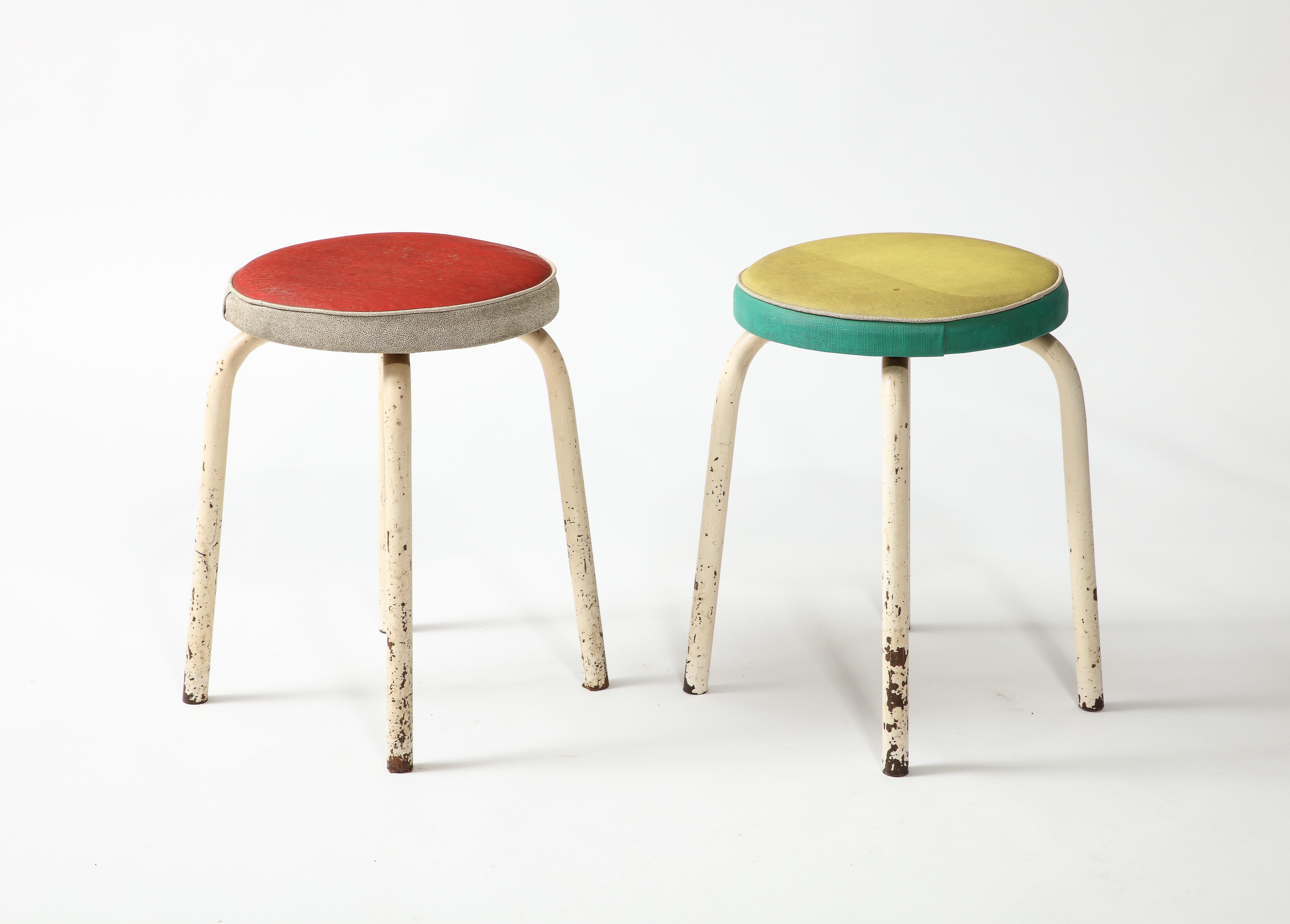 Mid-Century Modern Pair of Multicolored Stools, France 1960's For Sale