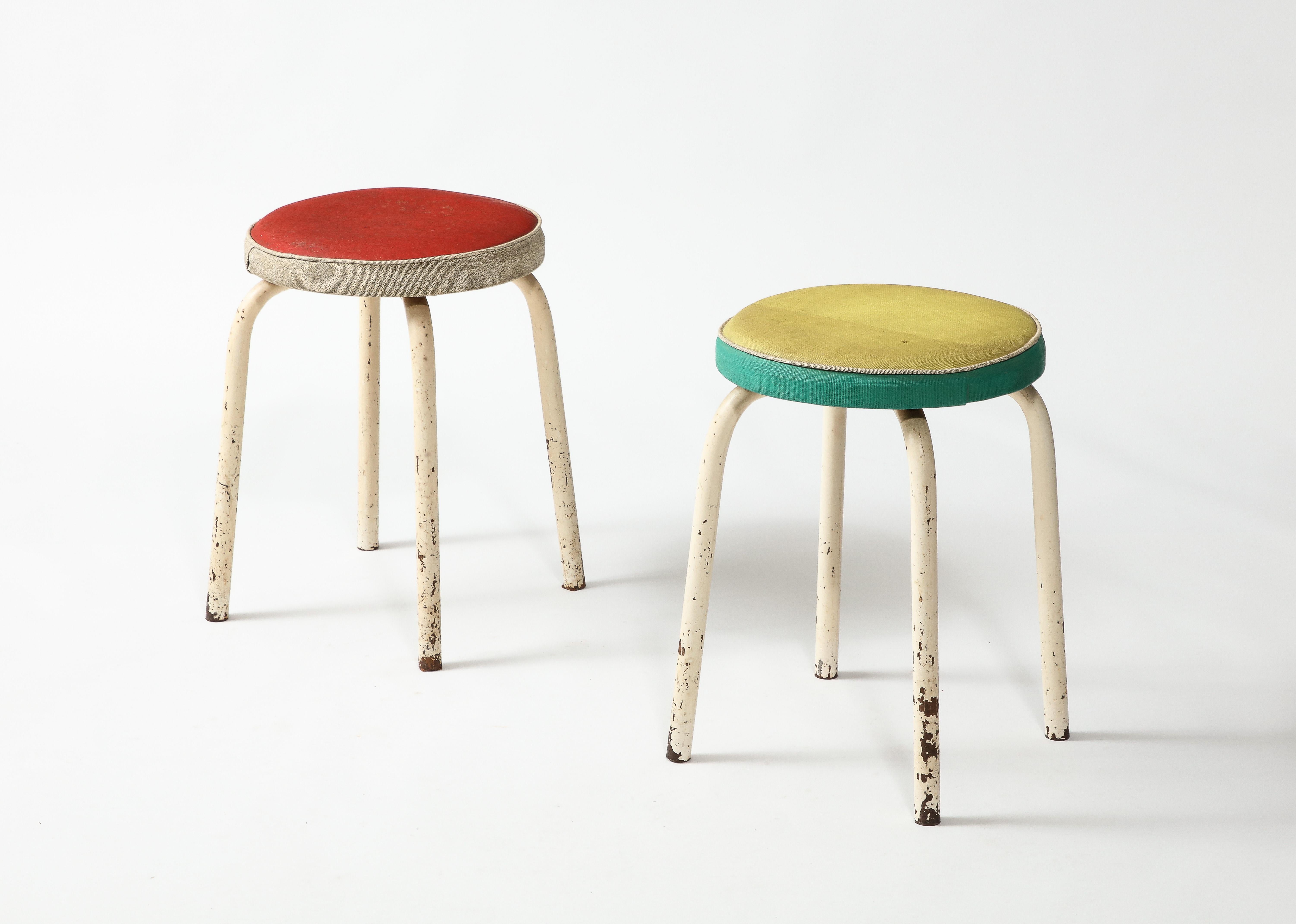 French Pair of Multicolored Stools, France 1960's For Sale