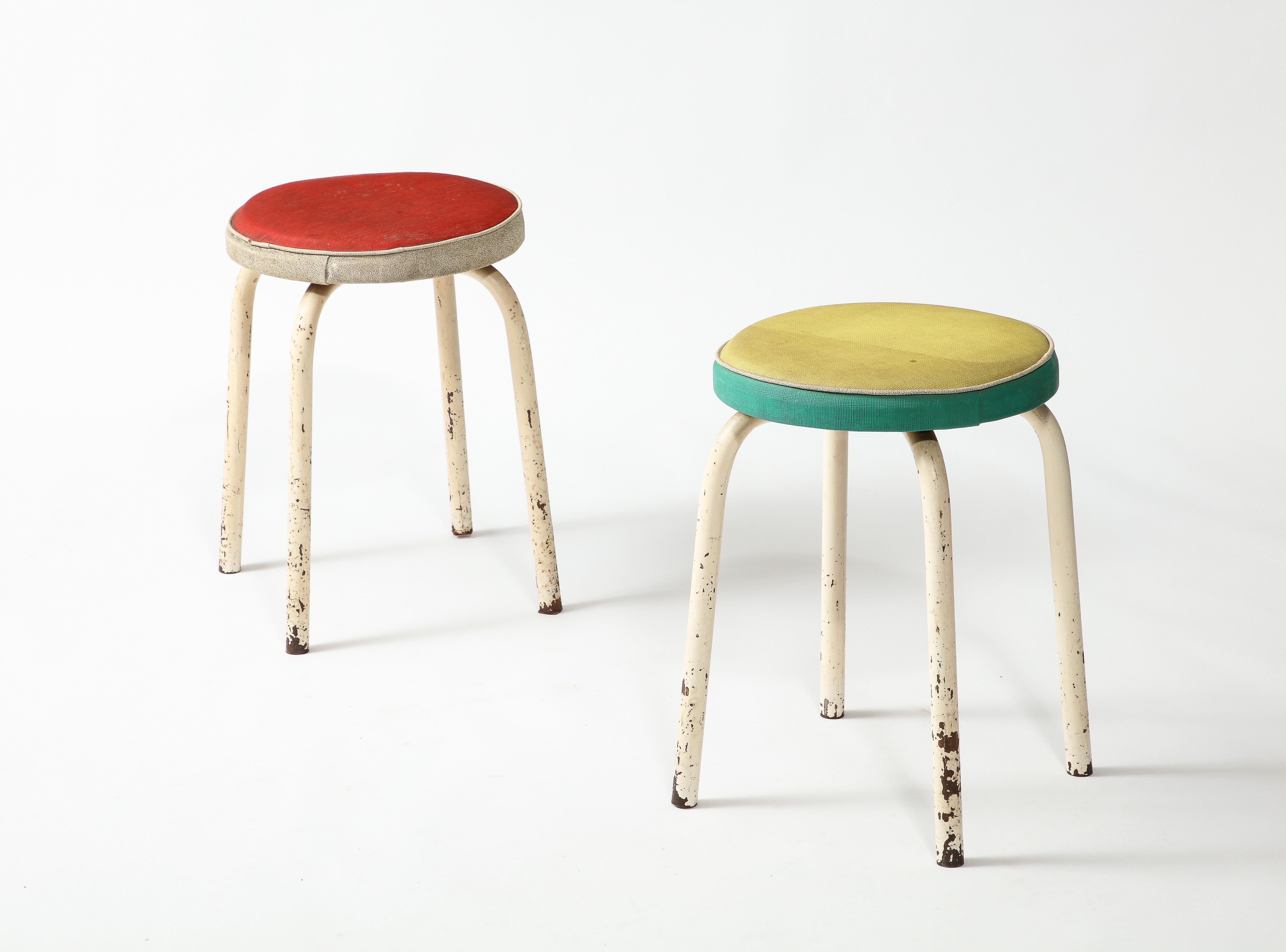 Pair of Multicolored Stools, France 1960's In Good Condition For Sale In New York, NY