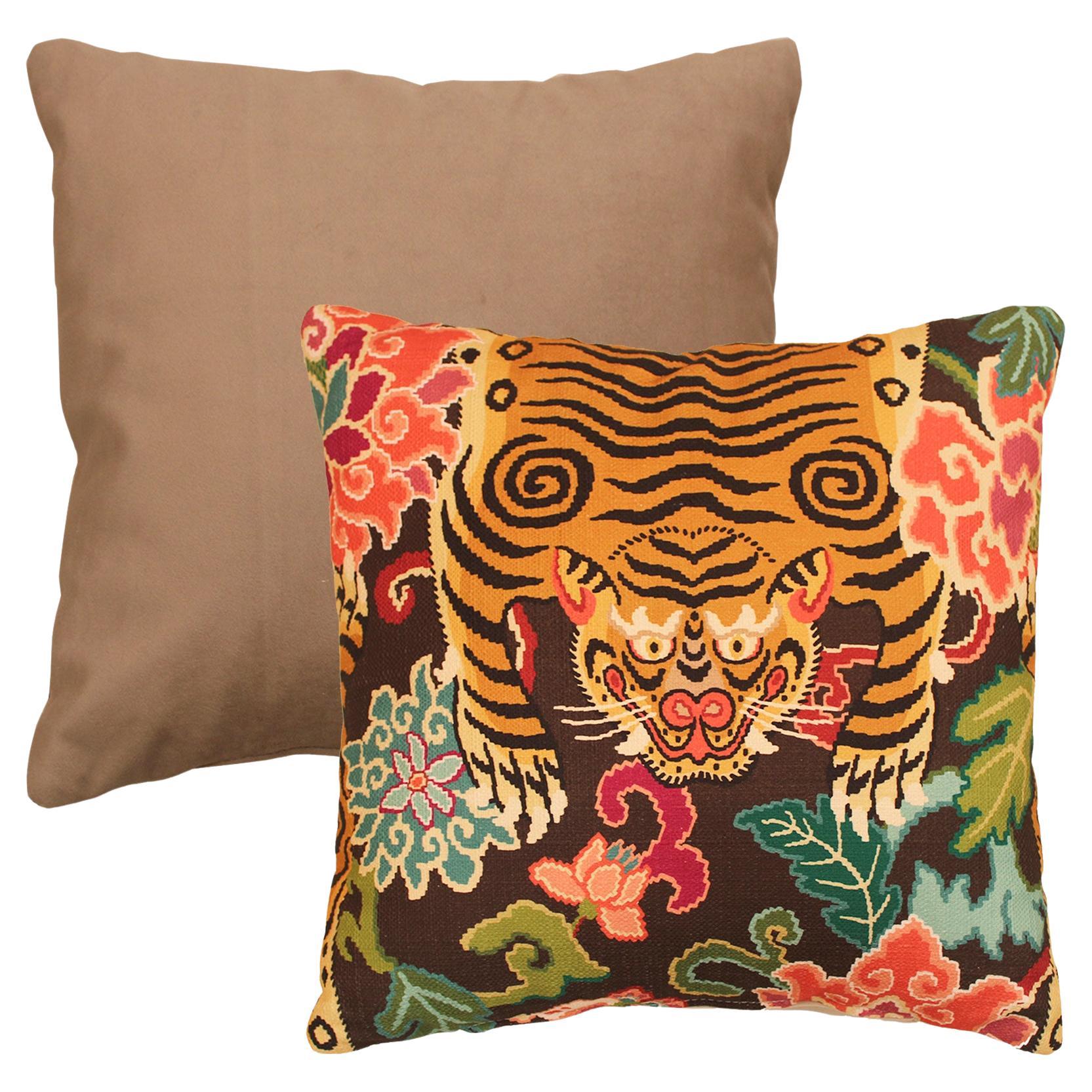 Pair of Multicolored Tiger Contemporary Cushions