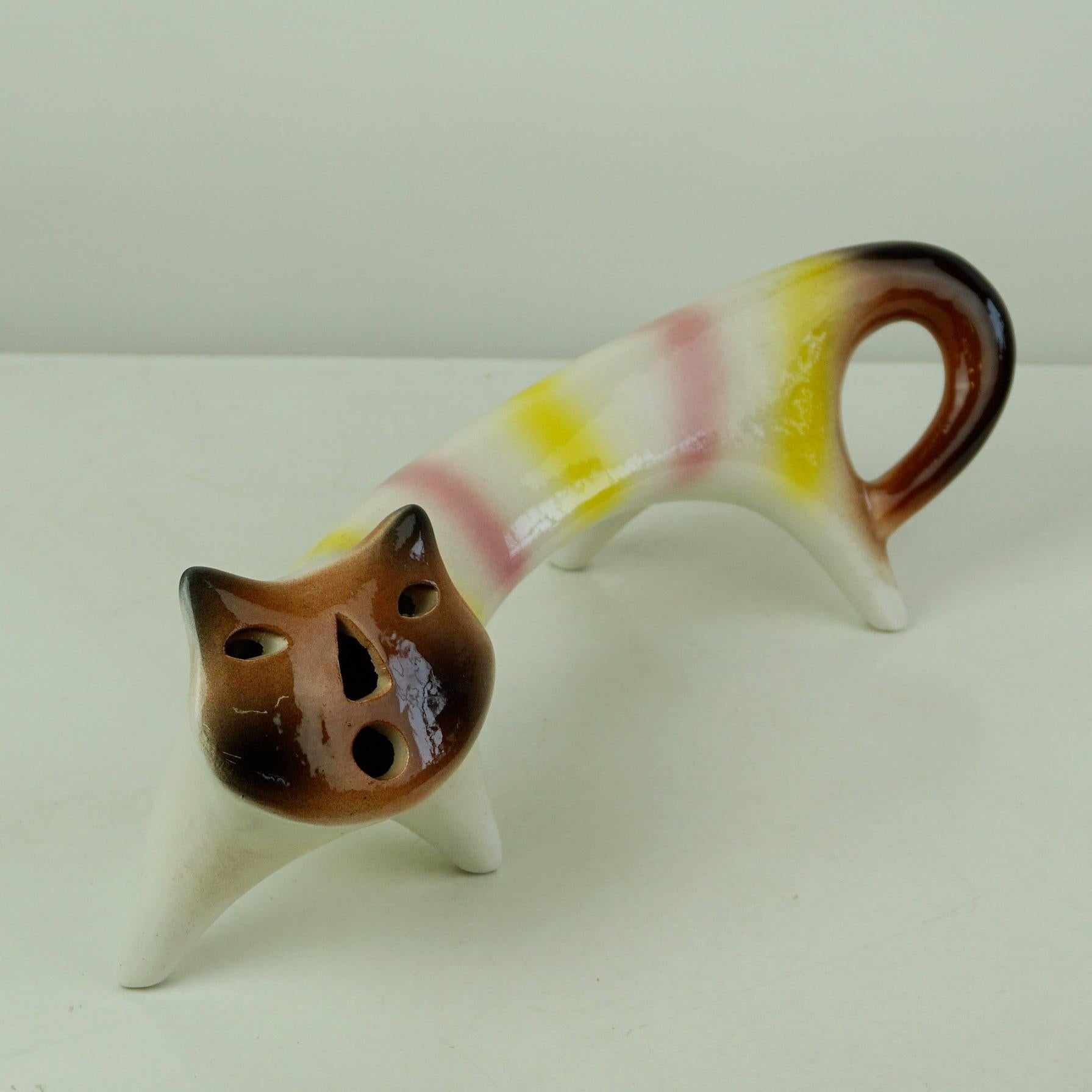 Pair of Multicoloured Italian Midcentury Ceramic Cats by Roberto Rigon ...