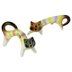 Retro Pair of Multicoloured Italian Midcentury Ceramic Cats by Roberto Rigon