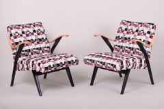 Pair of Multicoloured Mid Century Armchairs Made in 1950s Czechia, Non Restored