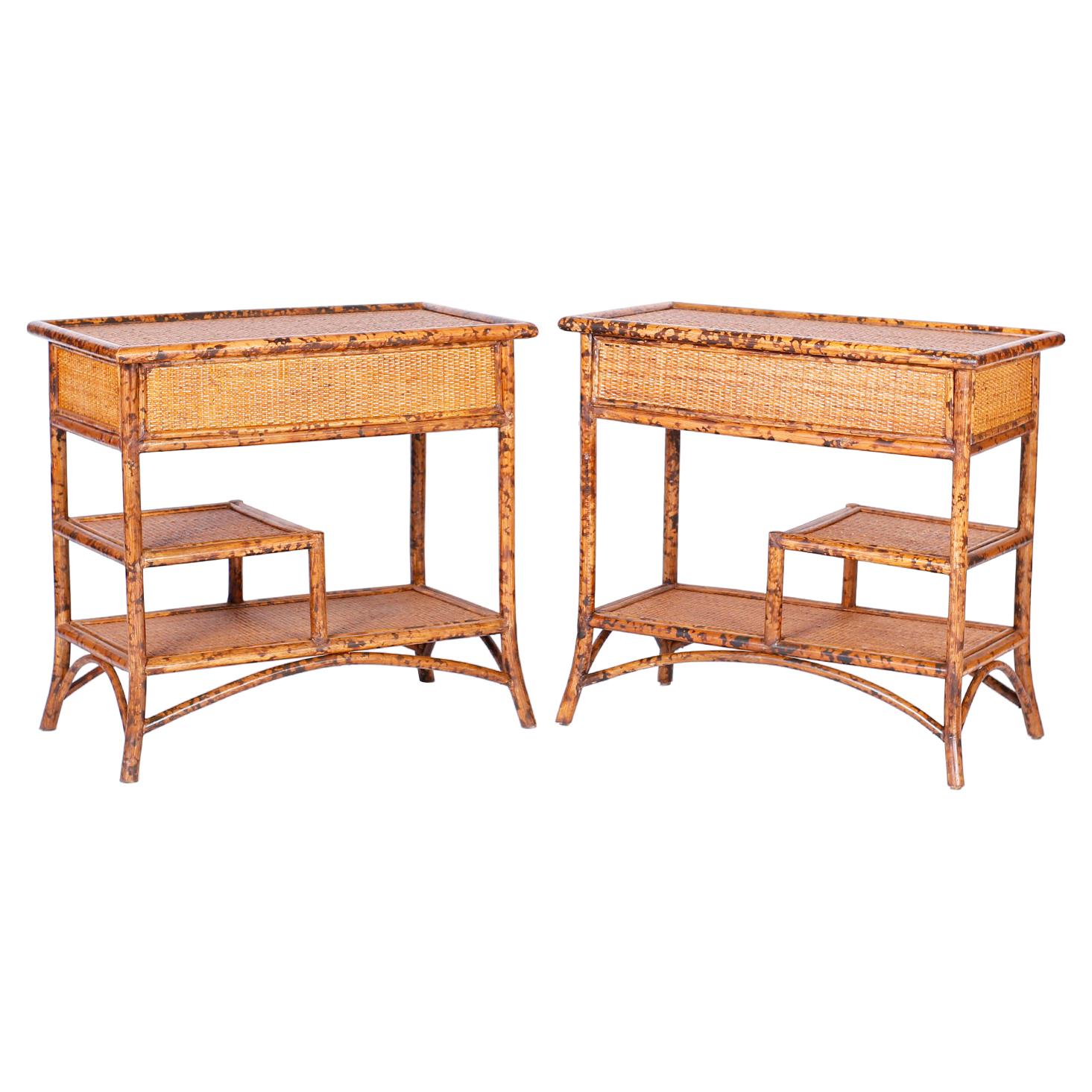 Pair of Multitiered Faux Burnt Bamboo Stands